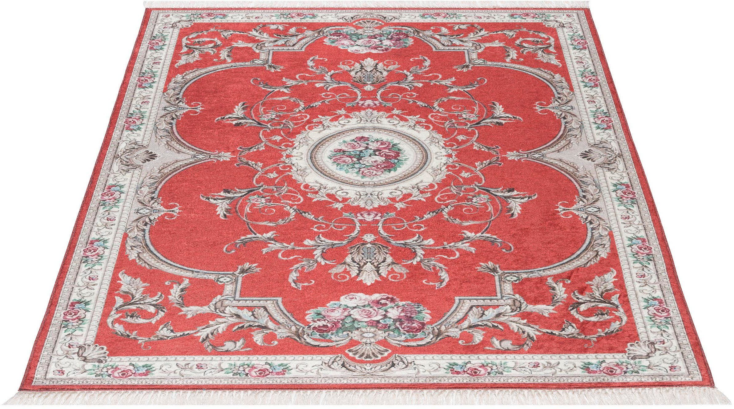 Sehrazat Vloerkleed Vintage 7000 Vlakpolig, bloemen vintage, antislip, wasbaar, woonkamer moderne vloerkleden maat 80 cm x 150 cm x 6 mm rood