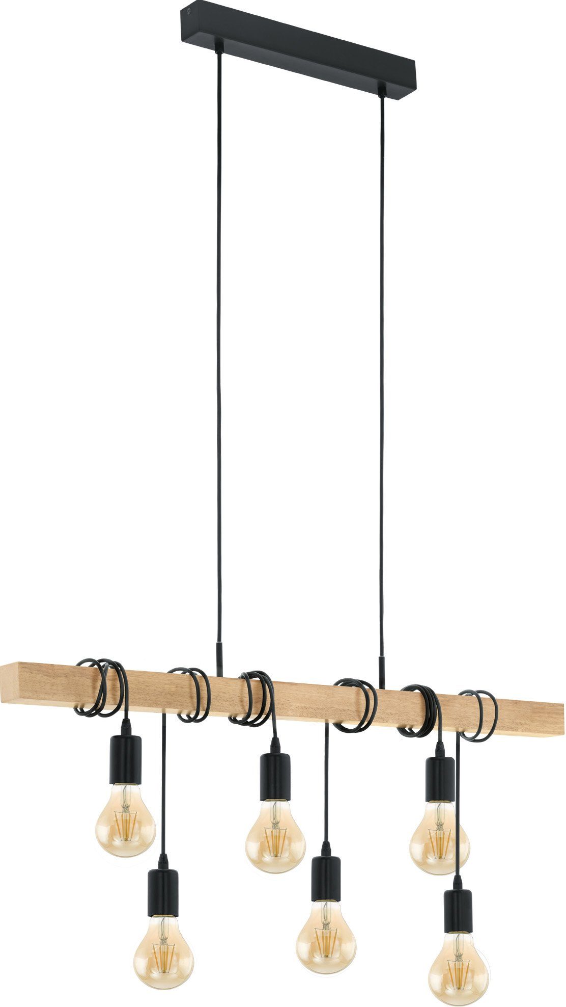 EGLO Hanglamp TOWNSHEND zwart, bruin / l100 x h110 x b10 cm / retro / vintage / eettafel