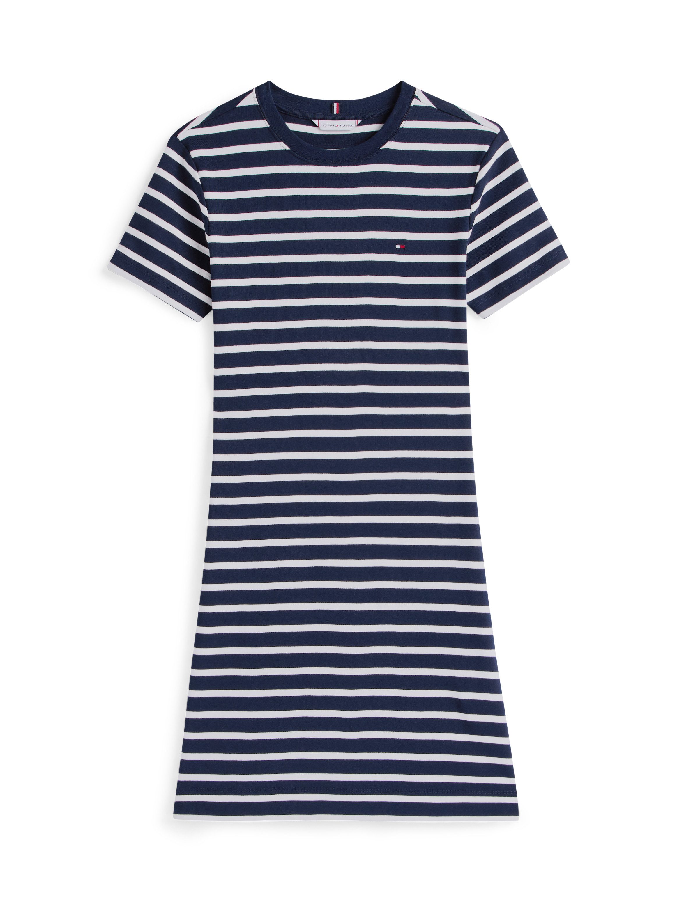 Tommy Hilfiger Shirtjurk NEW CODY STR SLIM SHORT DRS SS met allover streepdessin, logo-vlag