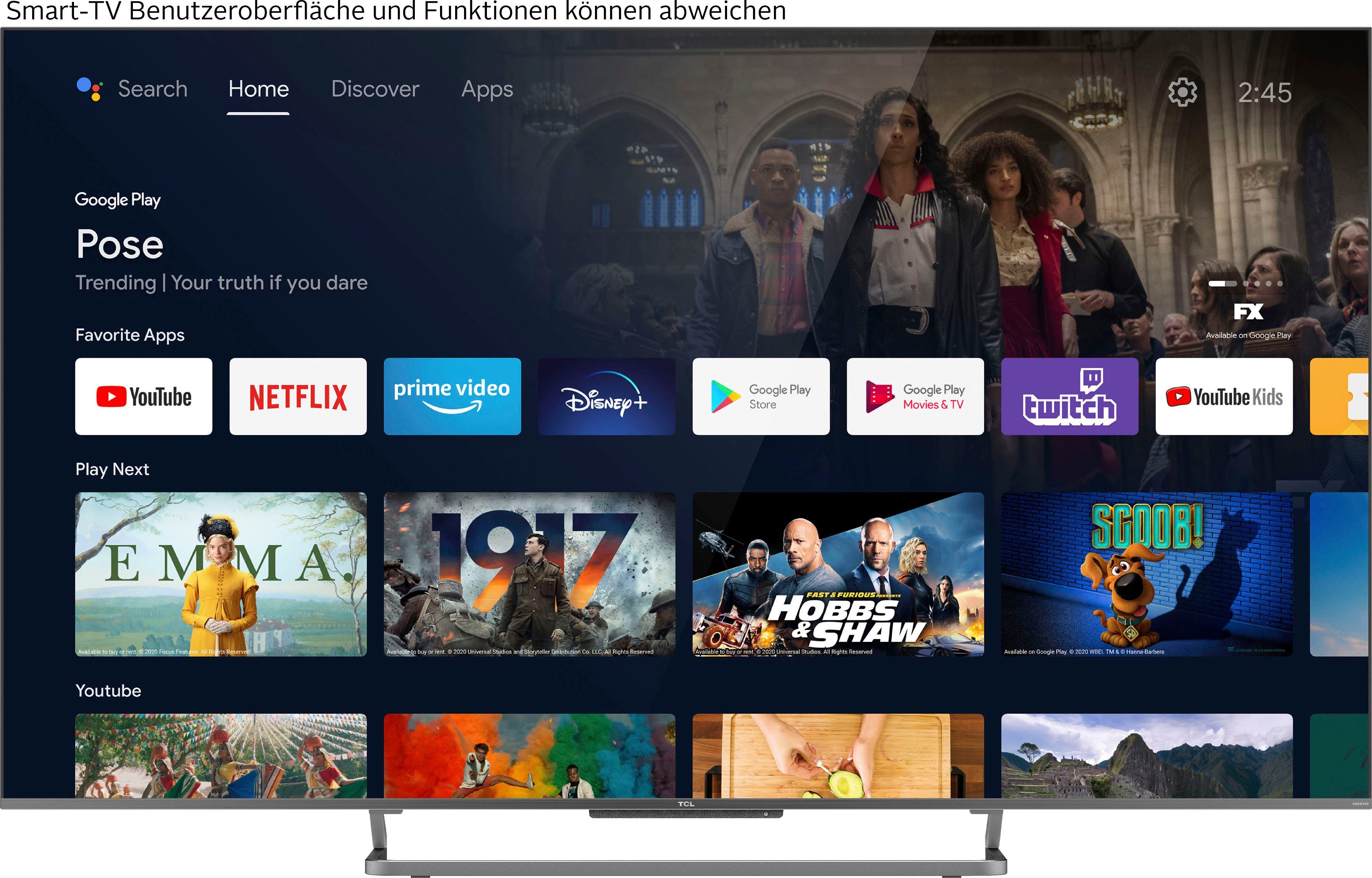 TCL QLED-TV 65C728X1, 164 cm / 65", 4K Ultra HD, Smart TV - Android TV, Android 11, Onkyo-geluidssysteem, gaming tv