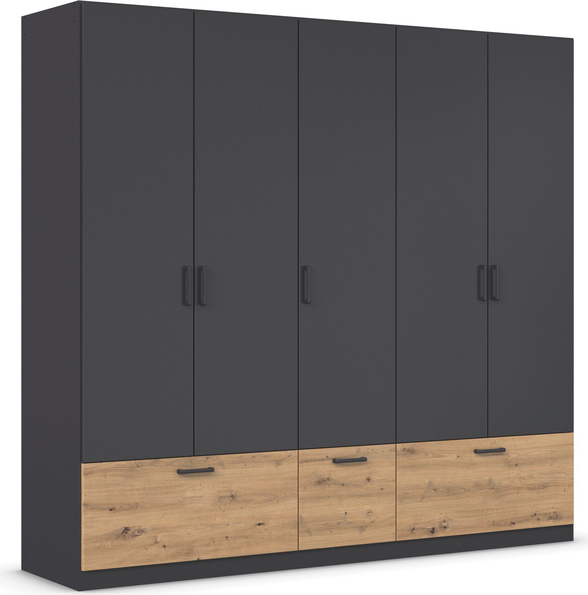 rauch Draaideurkast Kledingkast kast garderobe waskast BARI met lades en moderne greep in grijs metallic made in germany