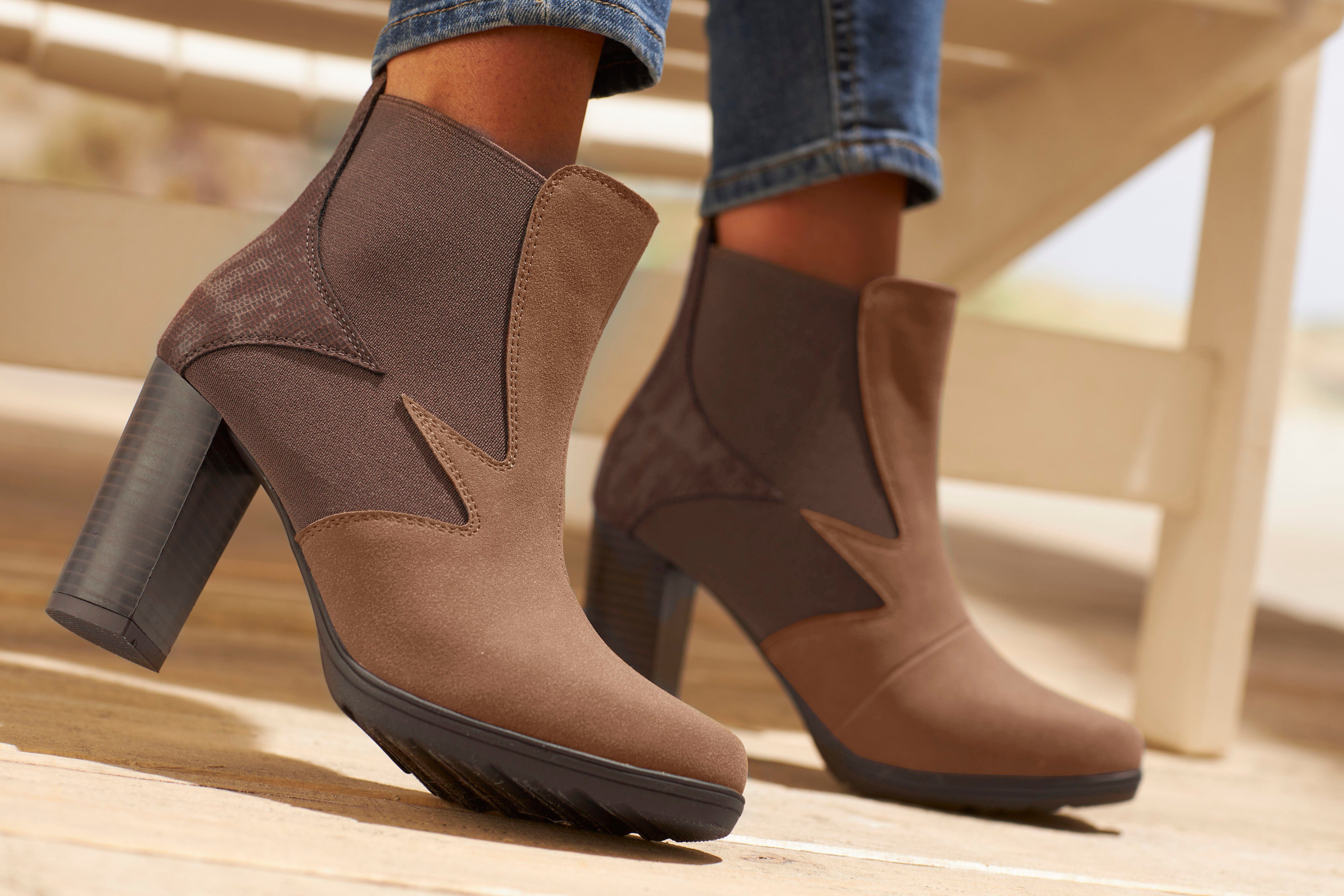 Lascana Chelsea-boots met blokhak en stretch-inzet, high-heel enkellaars vegan