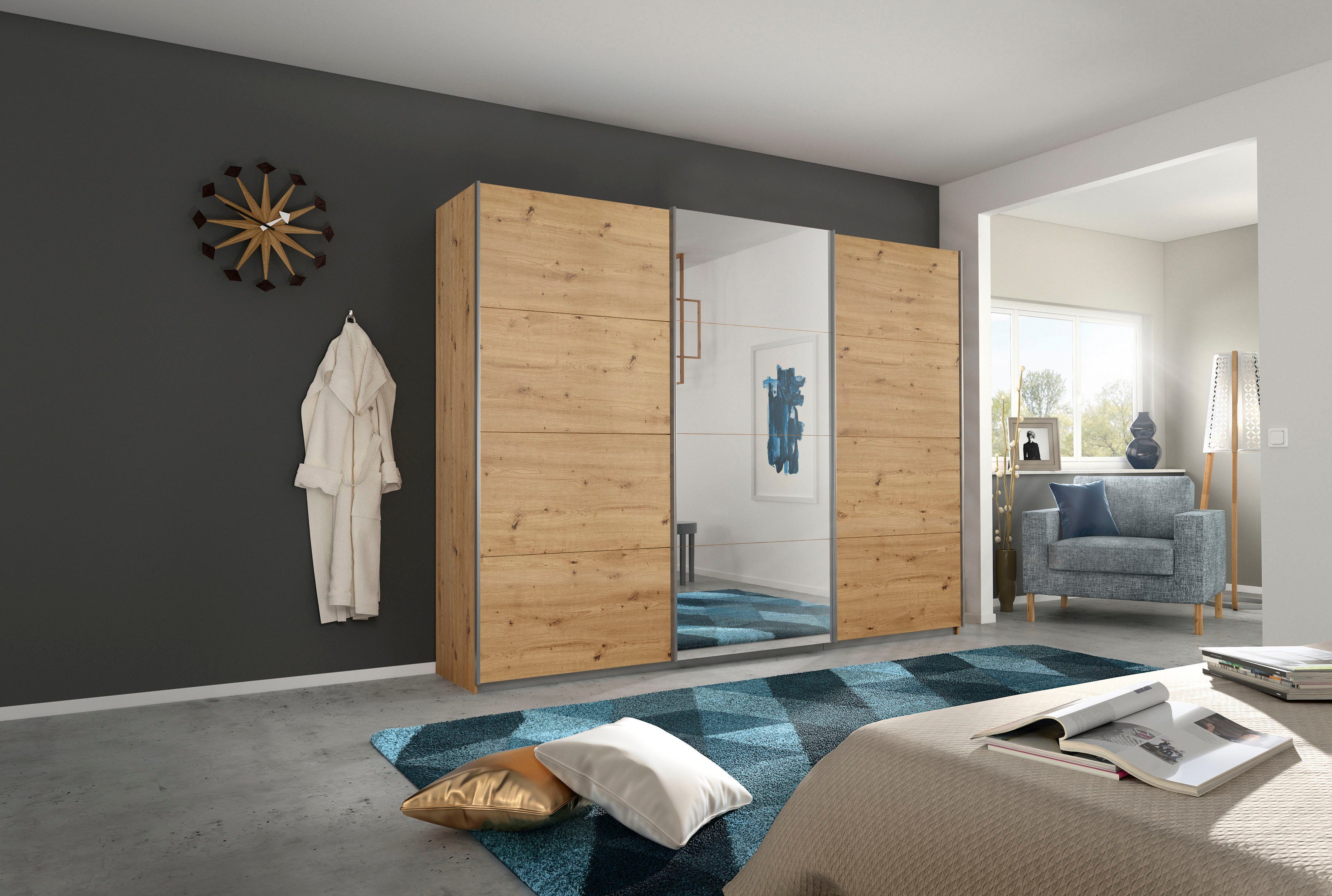 rauch Schuifdeurkast Kledingkast Garderobe CORTONA inclusief interieurindeling,