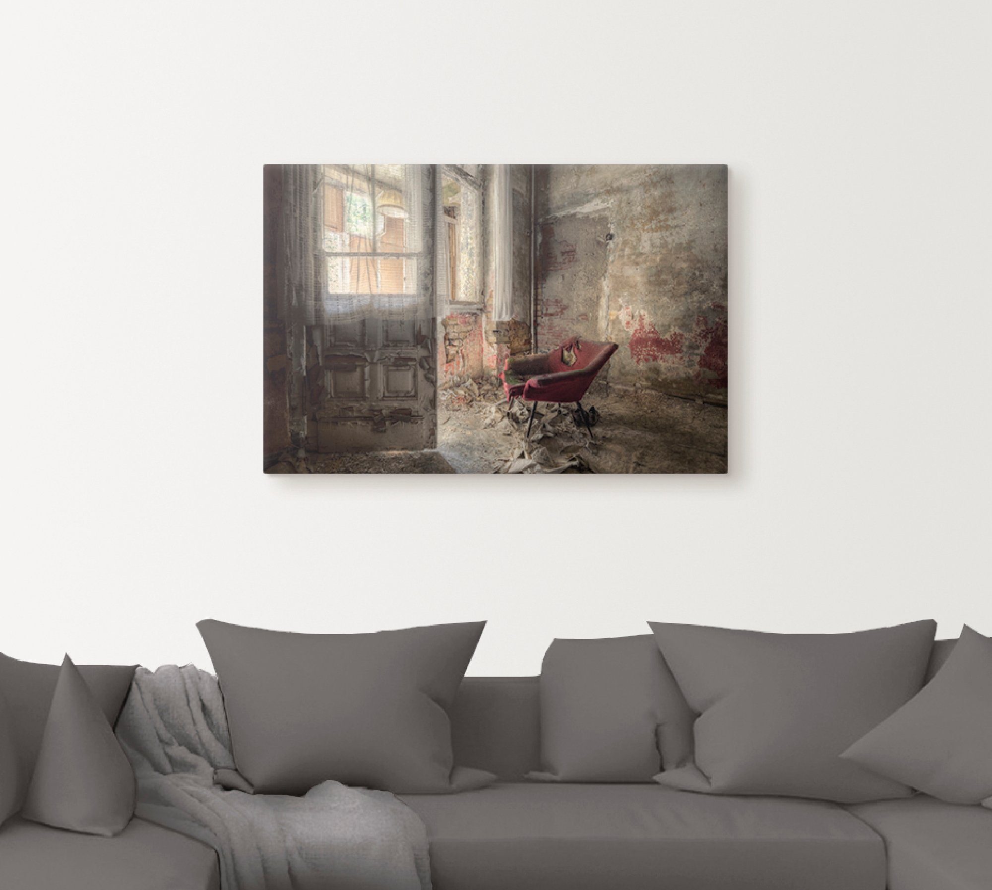 Artland Artprint Lost Place - rode fauteuil I als artprint van aluminium, artprint voor buiten, artprint op linnen, poster, muursticker