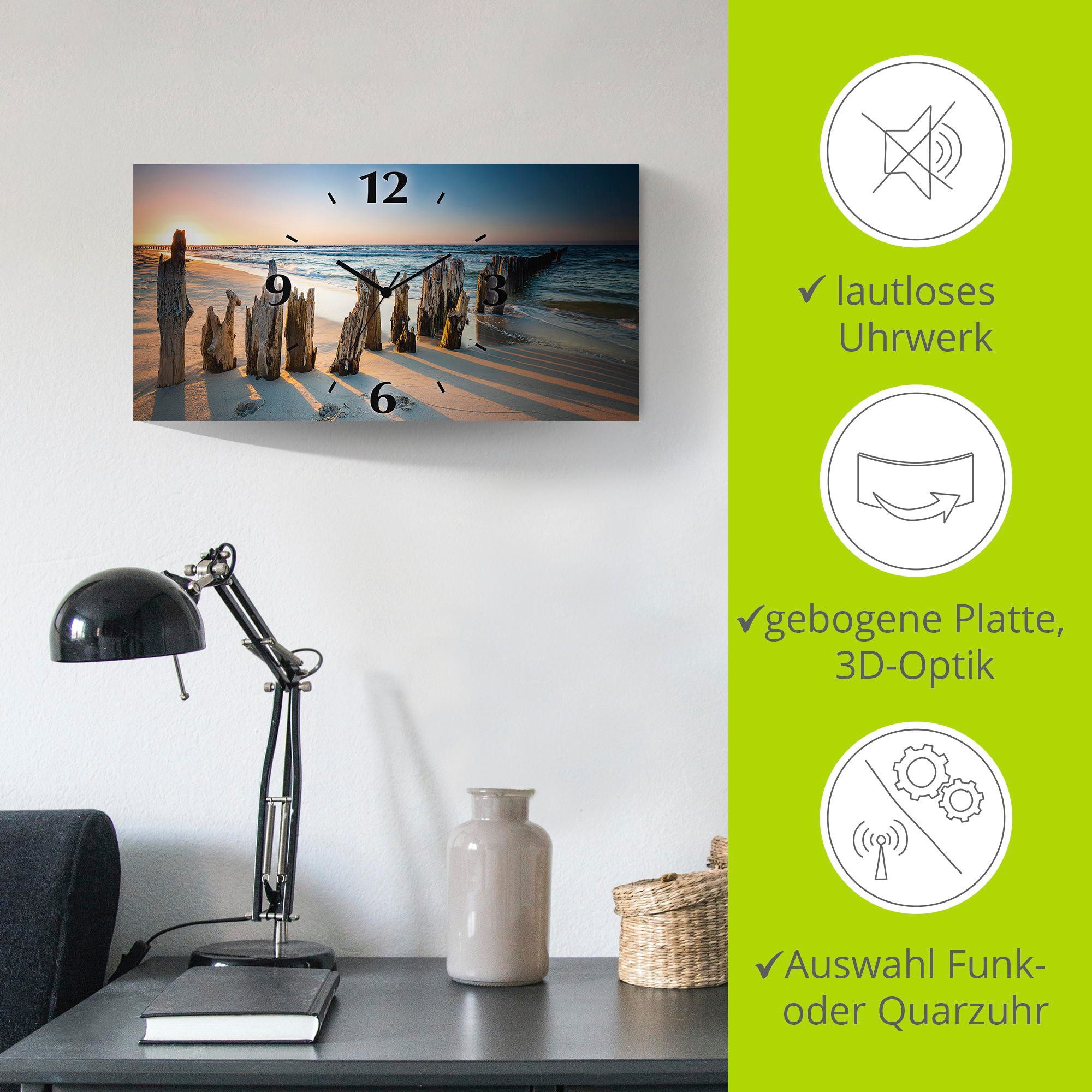 Artland Wandklok Zonsondergang strand golfbreker 3d-look geschulpt, met kwarts- of radiografisch uurwerk, verschillende maten
