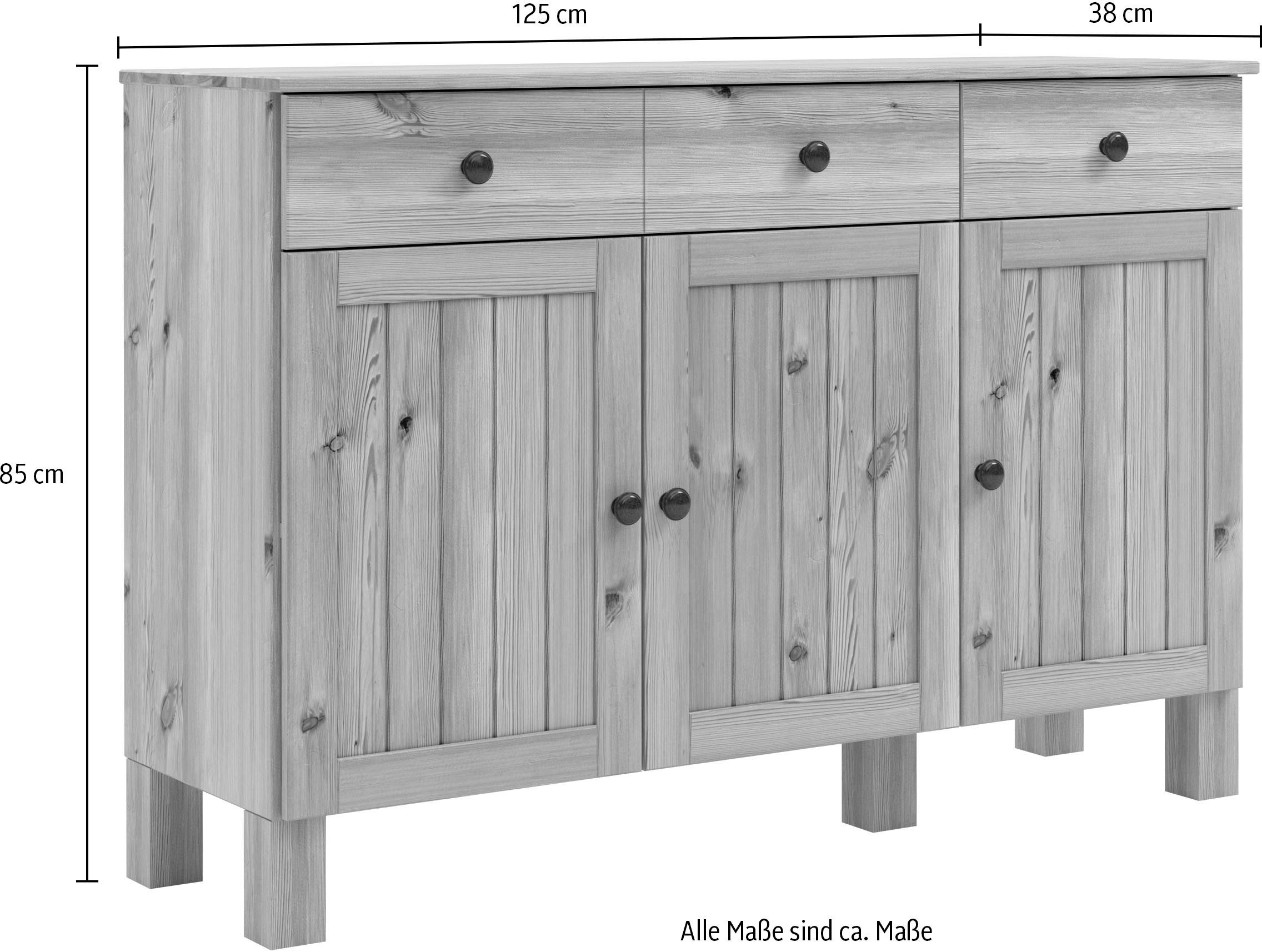 Home affaire Sidetable Alby2 Met 3 deuren, 3 lades en metalen grepen, breedte 125 cm