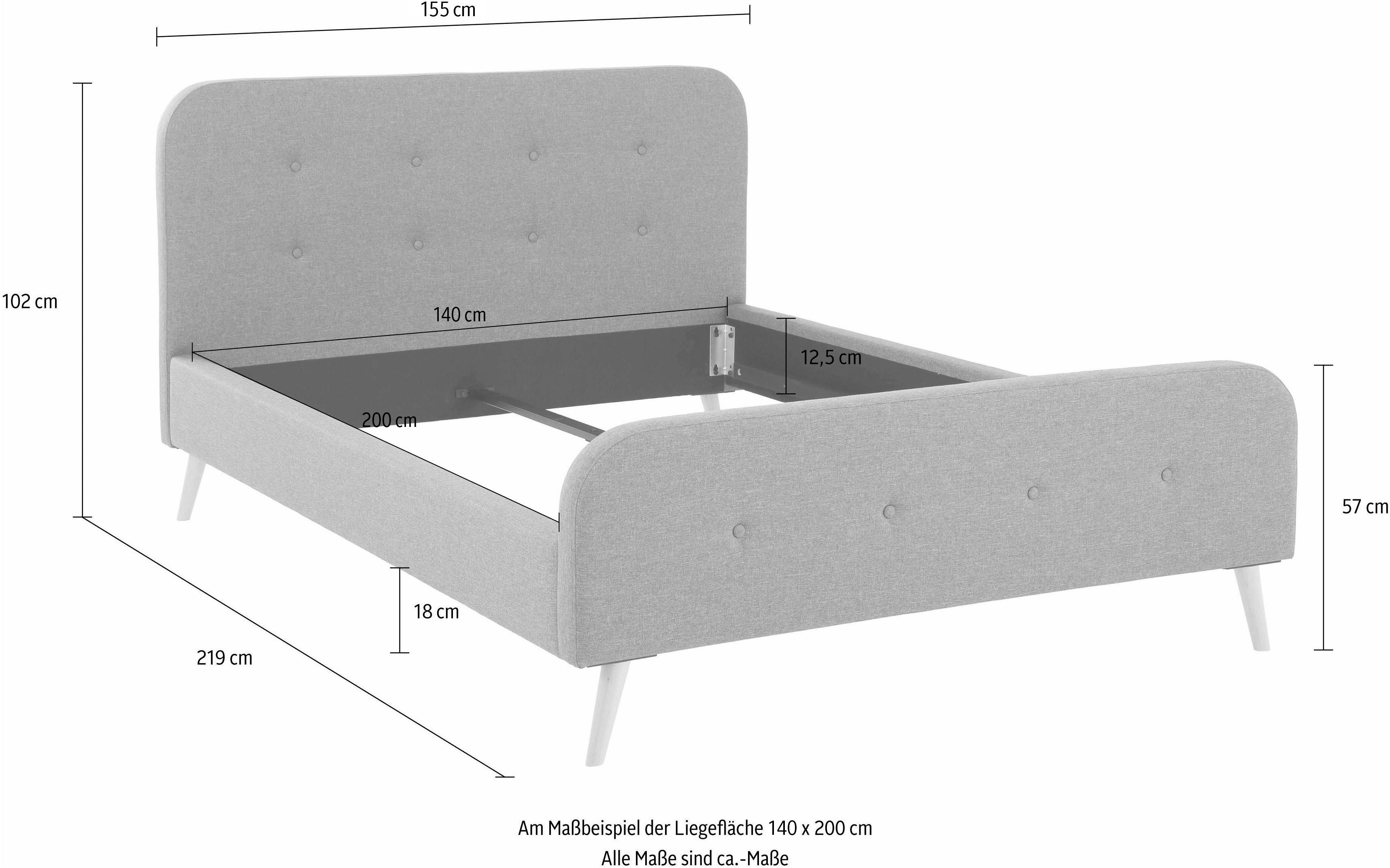 Home affaire Gestoffeerd bed Amrum met luxueuze knopen aan het zacht verdikte hoofd- en voetbord