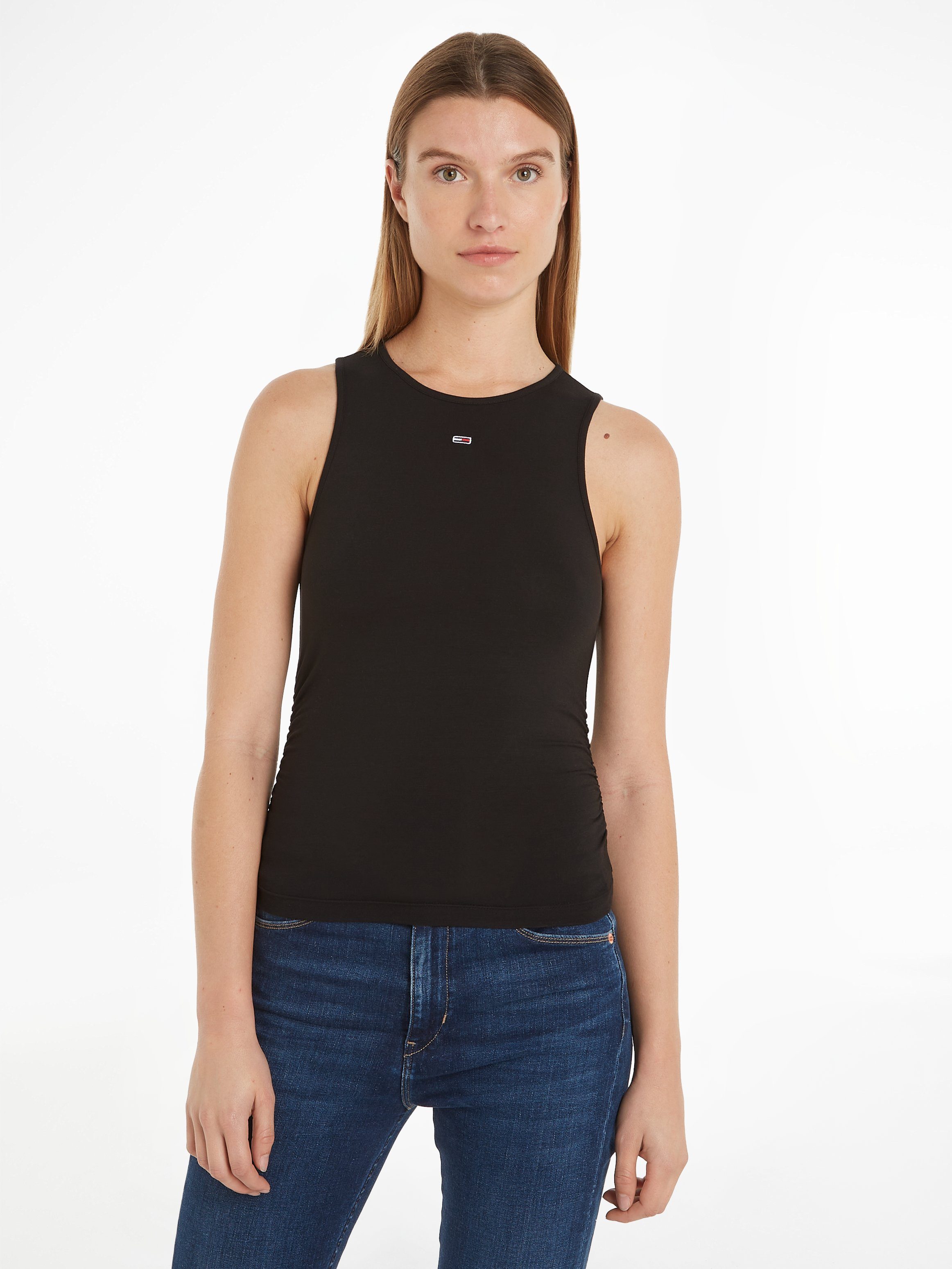 TOMMY JEANS Tanktop TJW SLIM GATHERING TANK TOP (ESSENTIAL Regular Flag Logo TJ Women) dames tanktops maat XL (42) zwart