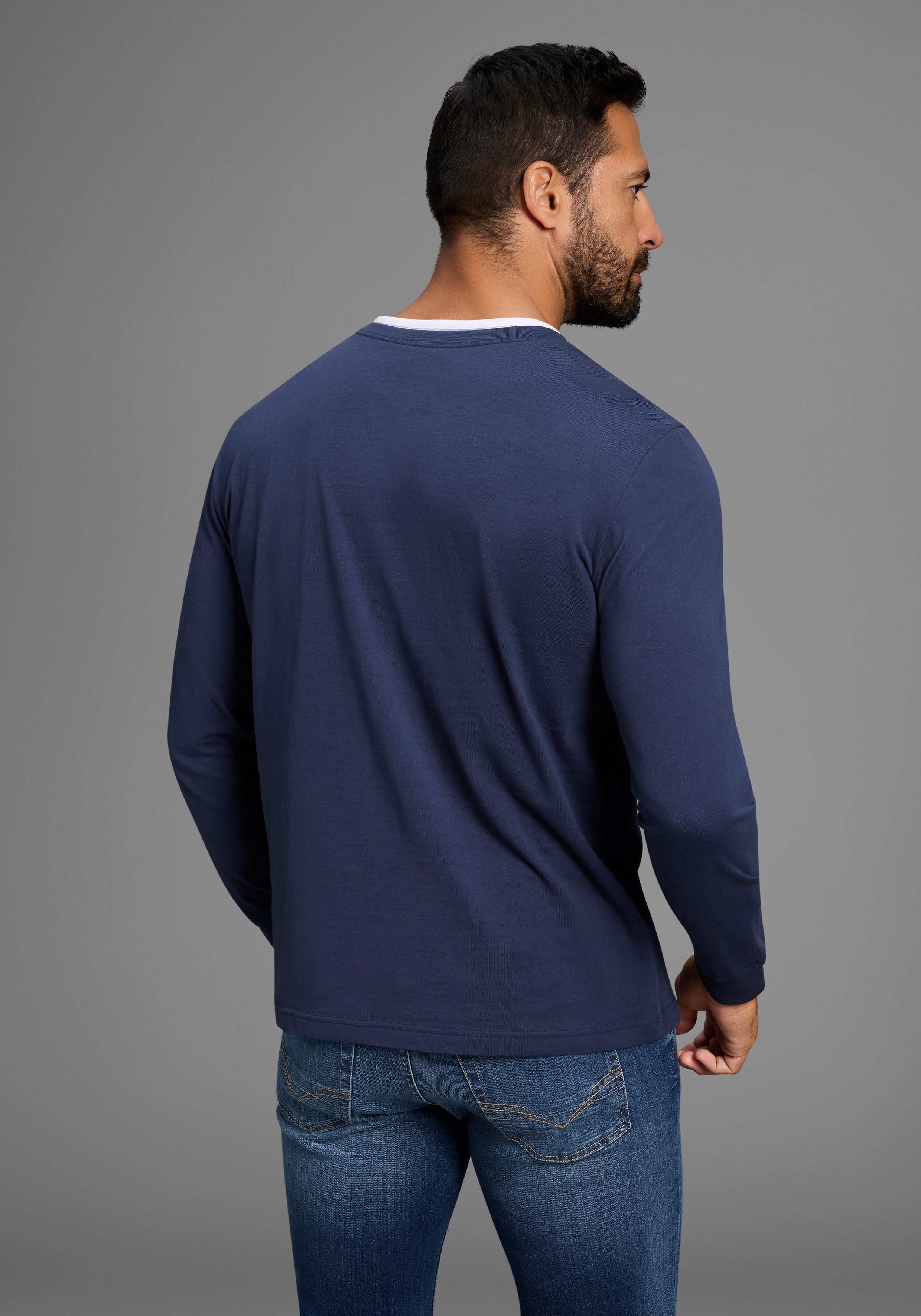 Man's World Shirt met ronde hals Nieuwe collectie! met contrasterende inzet op de halslijn