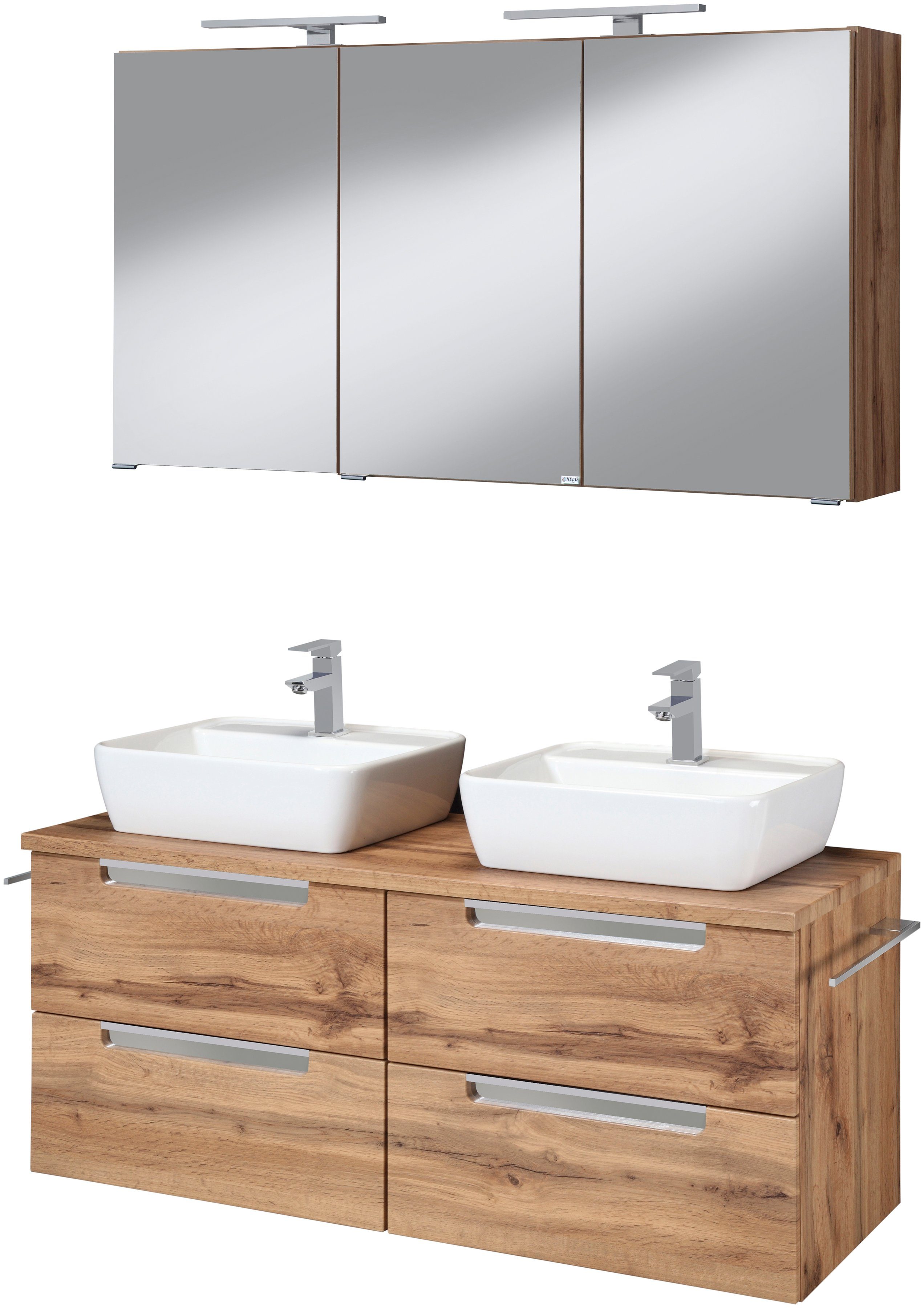 welltime Badmeubelset Malibu Breedte 120 cm, met soft-closetechniek (set, 2 stuks) badmeubelsets bruin
