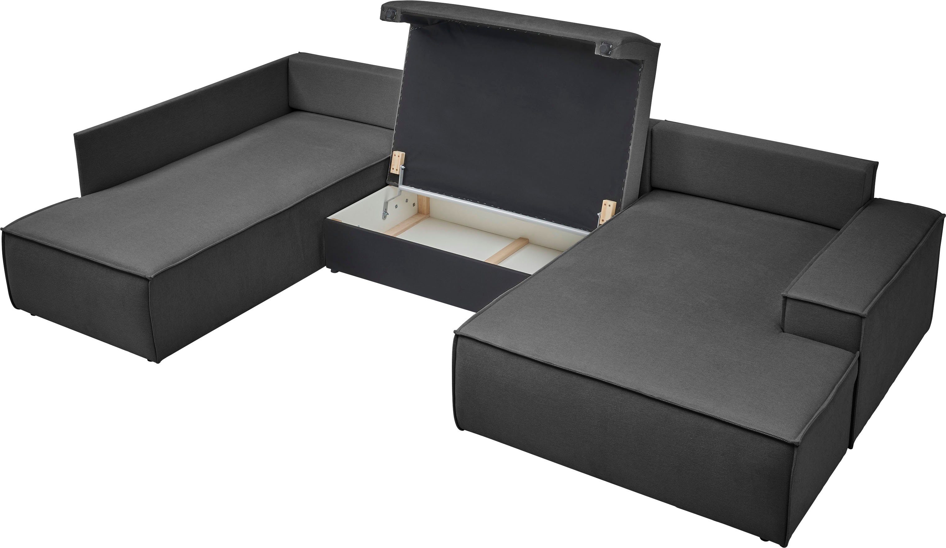 andas Zithoek FINNLEY U-model XXL 329 cm, bedbank, slaapfunctie m. bedkist