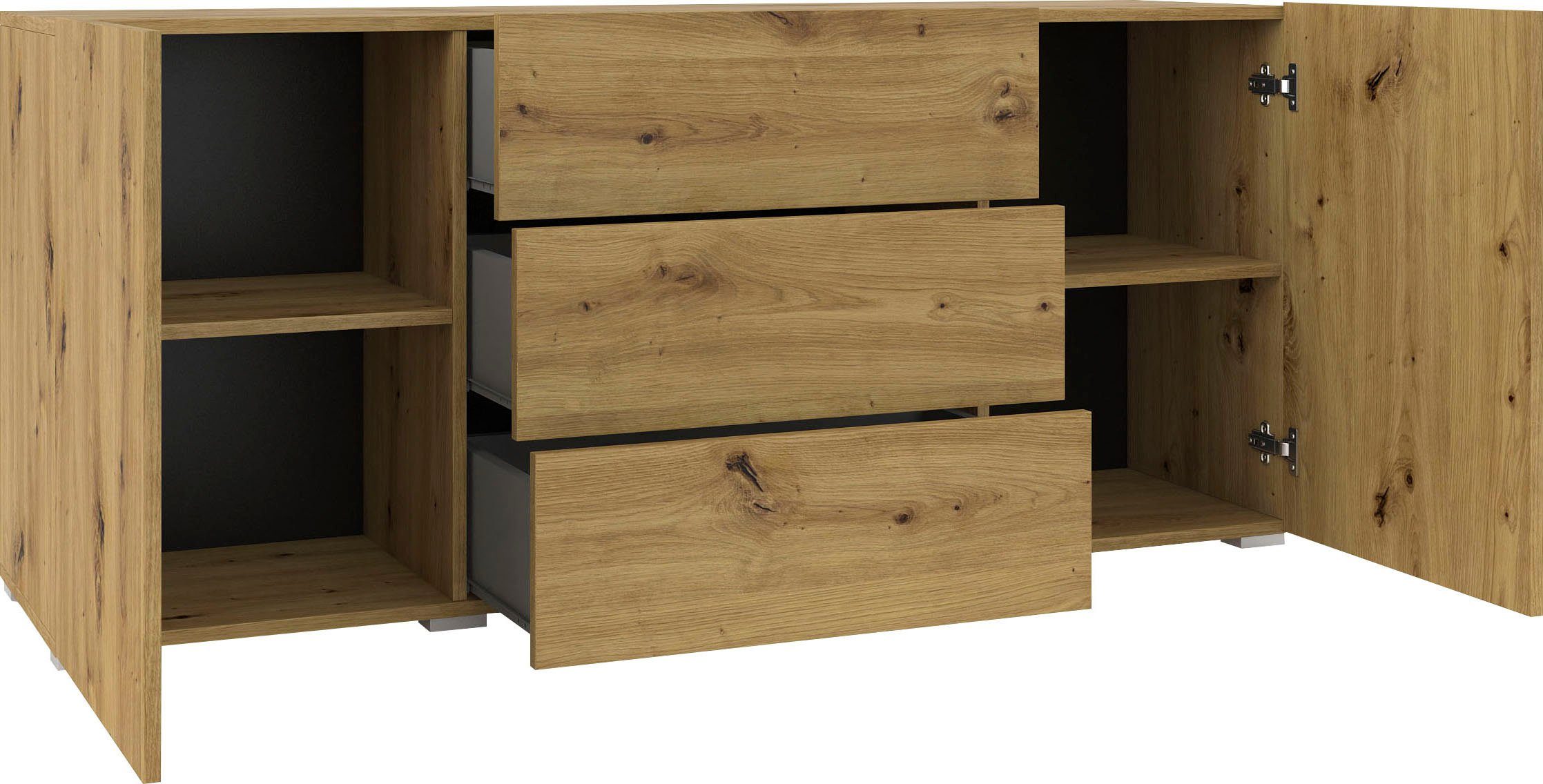 INOSIGN Dressoir Ava, breedte 140 cm, hangend en staand te monteren moderne grepless commode, ladekast, 2 deuren/3 lades