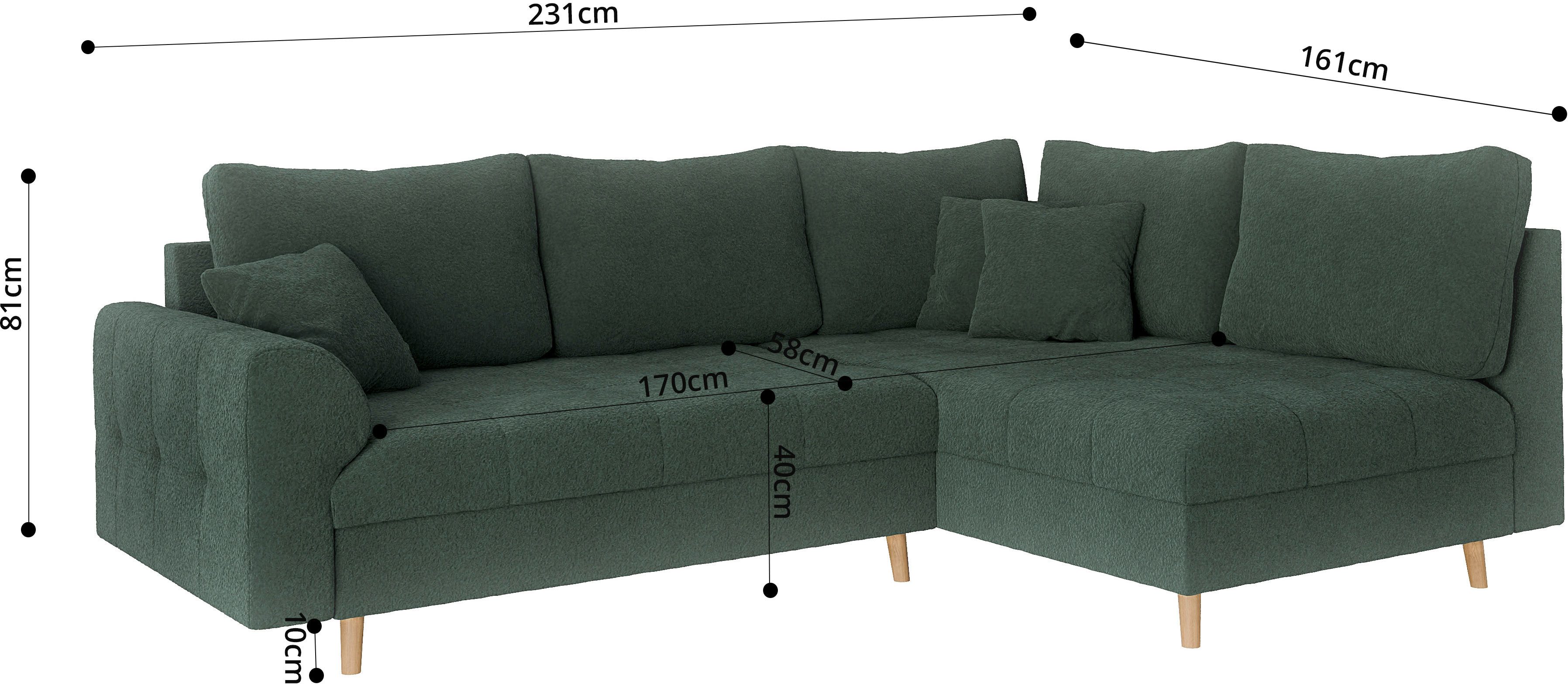 Home affaire Hoekbank CHARRE L-vorm met ottomane, afmetingen B/D/H: 231/161/81 cm fijne stiksels, losse rug- en sierkussens, ook in cord en bouclé