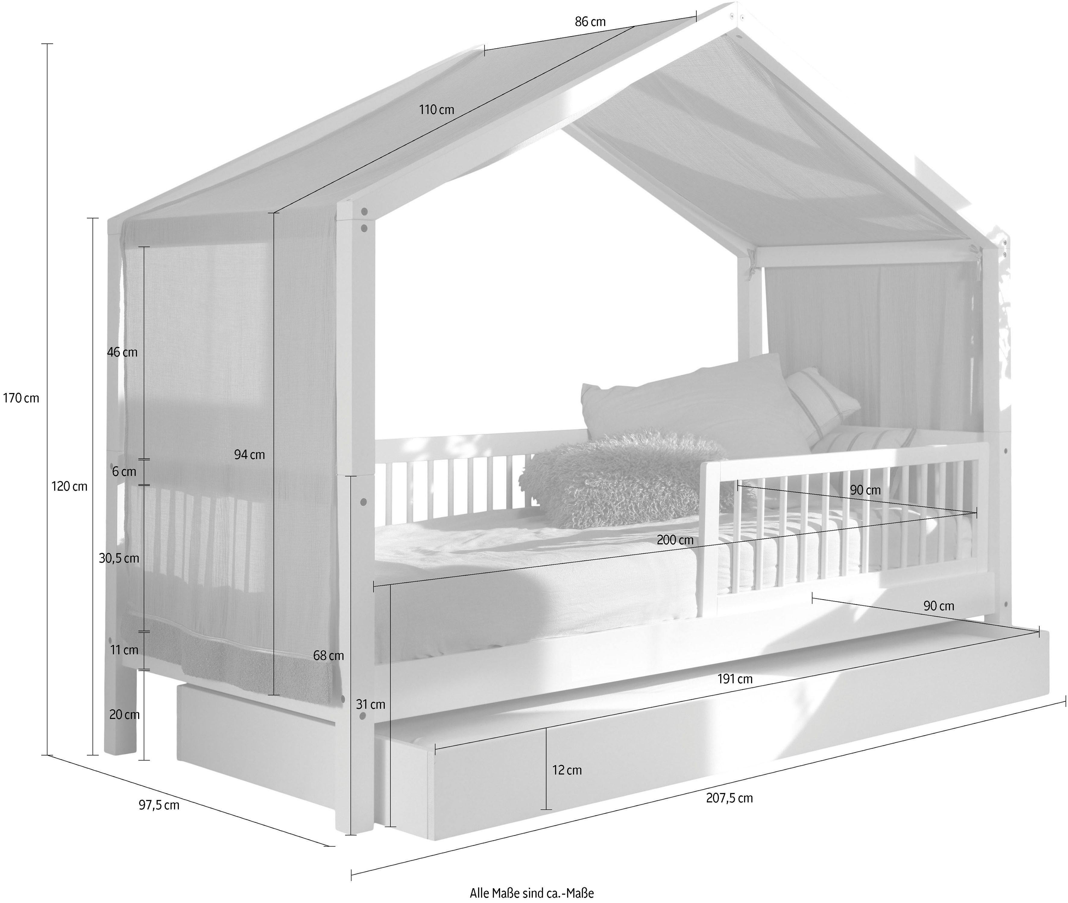 Home affaire Huisbed Forrest 90/200 van massief beukenhout, wit met valbeveiliging aan de voorkant