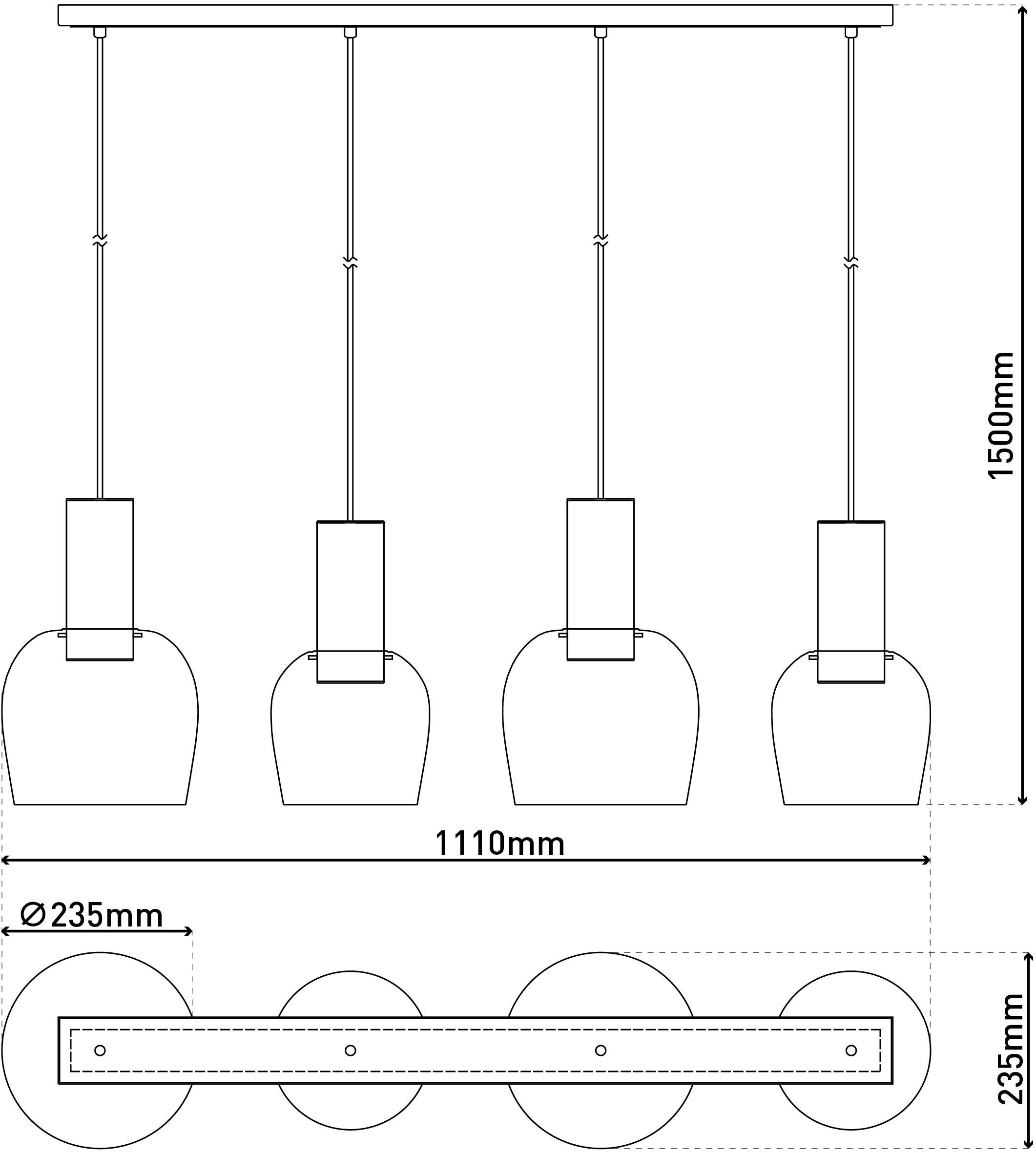 näve Hanglamp Funda 5-lamps, iriserende glazen, frame messingkleurig, warmwit licht (1 stuk)