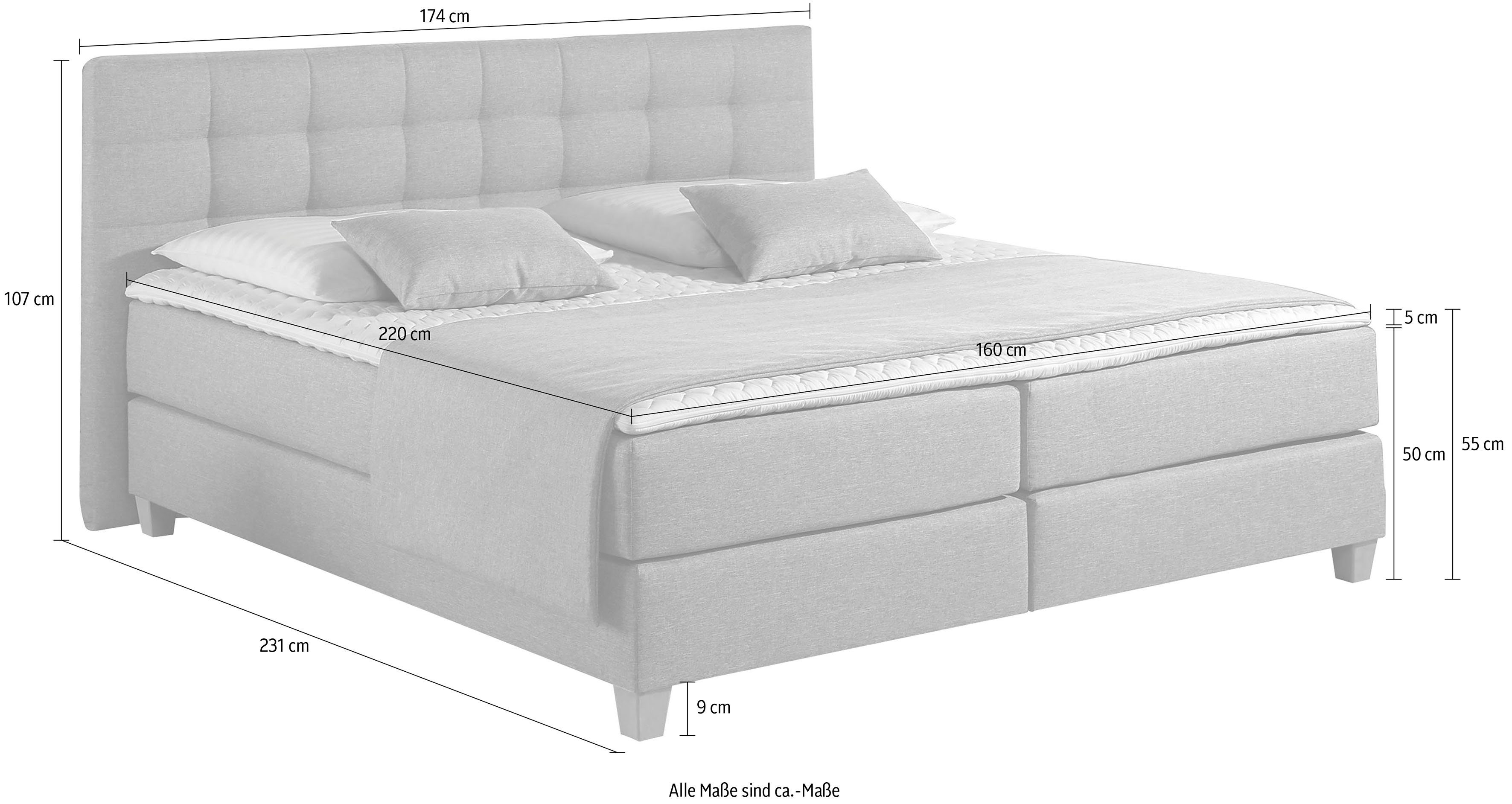 Home affaire Boxspring Moulay incl. topmatras, in extra lang 220 cm, 3 hardheden, ook in h4