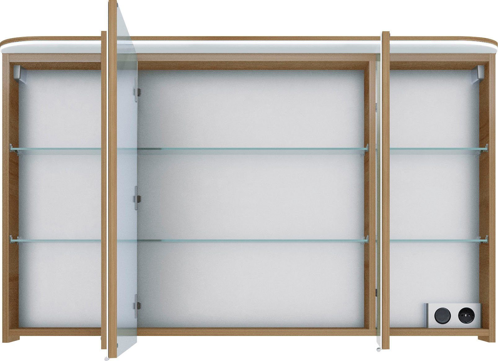 Saphir Spiegelkast Balto sprint badkamerkast met led-kransarmatuur, 120 cm breed, 3 deuren Schakelaar-/ stopcontactcombinatie, inclusief deurdemper, 987LM, 12 V led