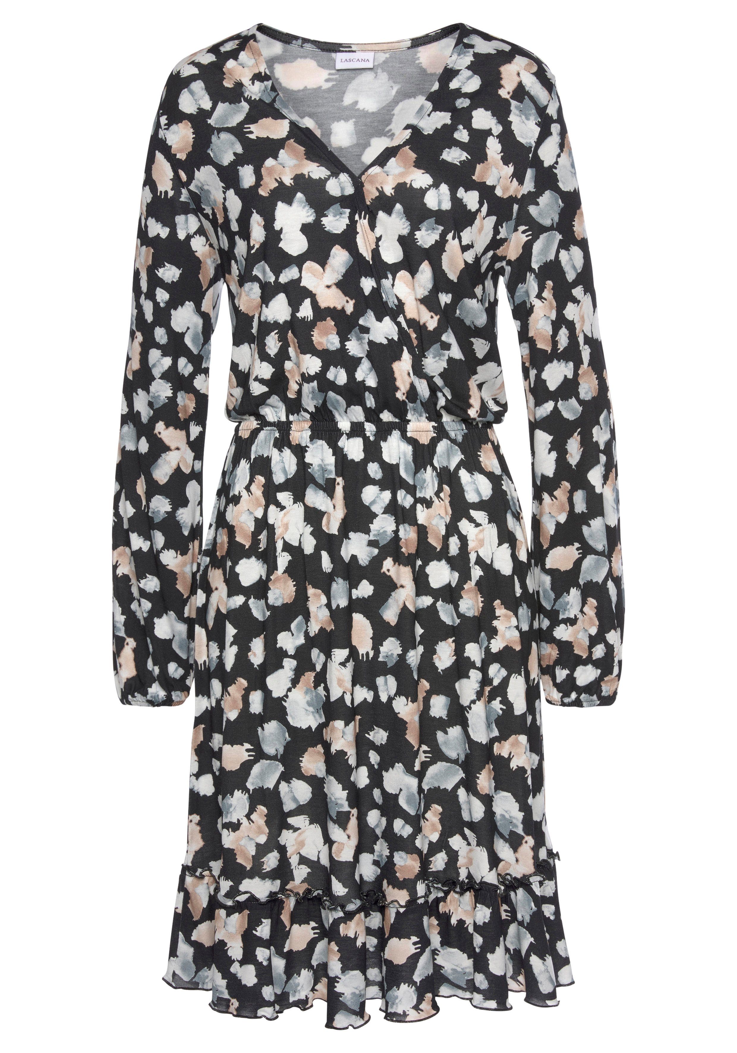 Lascana Jerseyjurk met alloverprint, elegante blousejurk, casual-chic