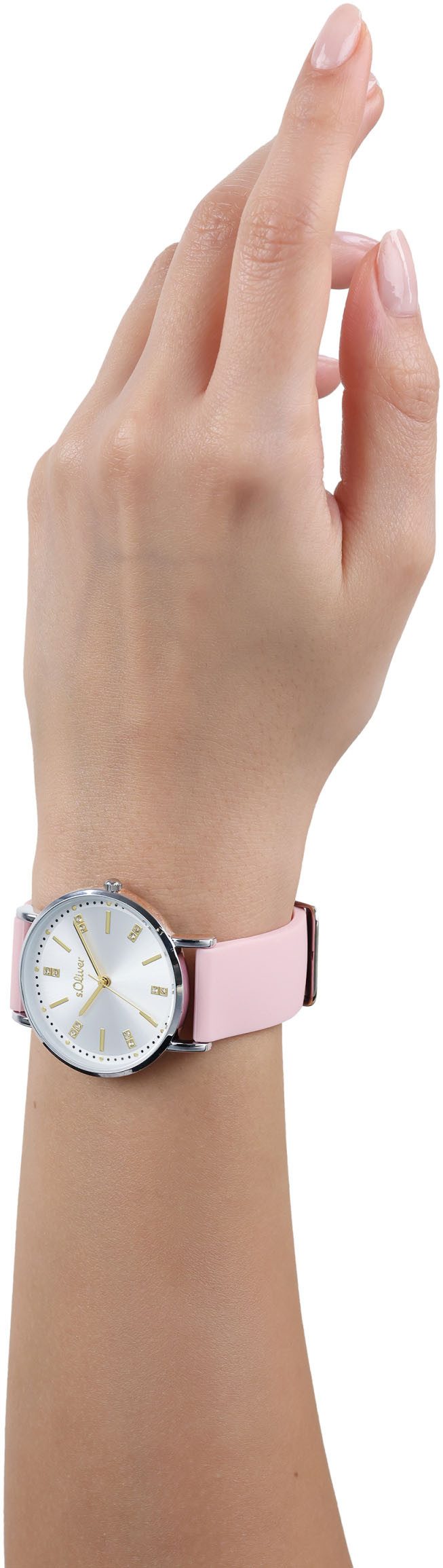 s.Oliver Kwartshorloge Polshorloge, dameshorloge, kristallen, siliconen armband, analoog