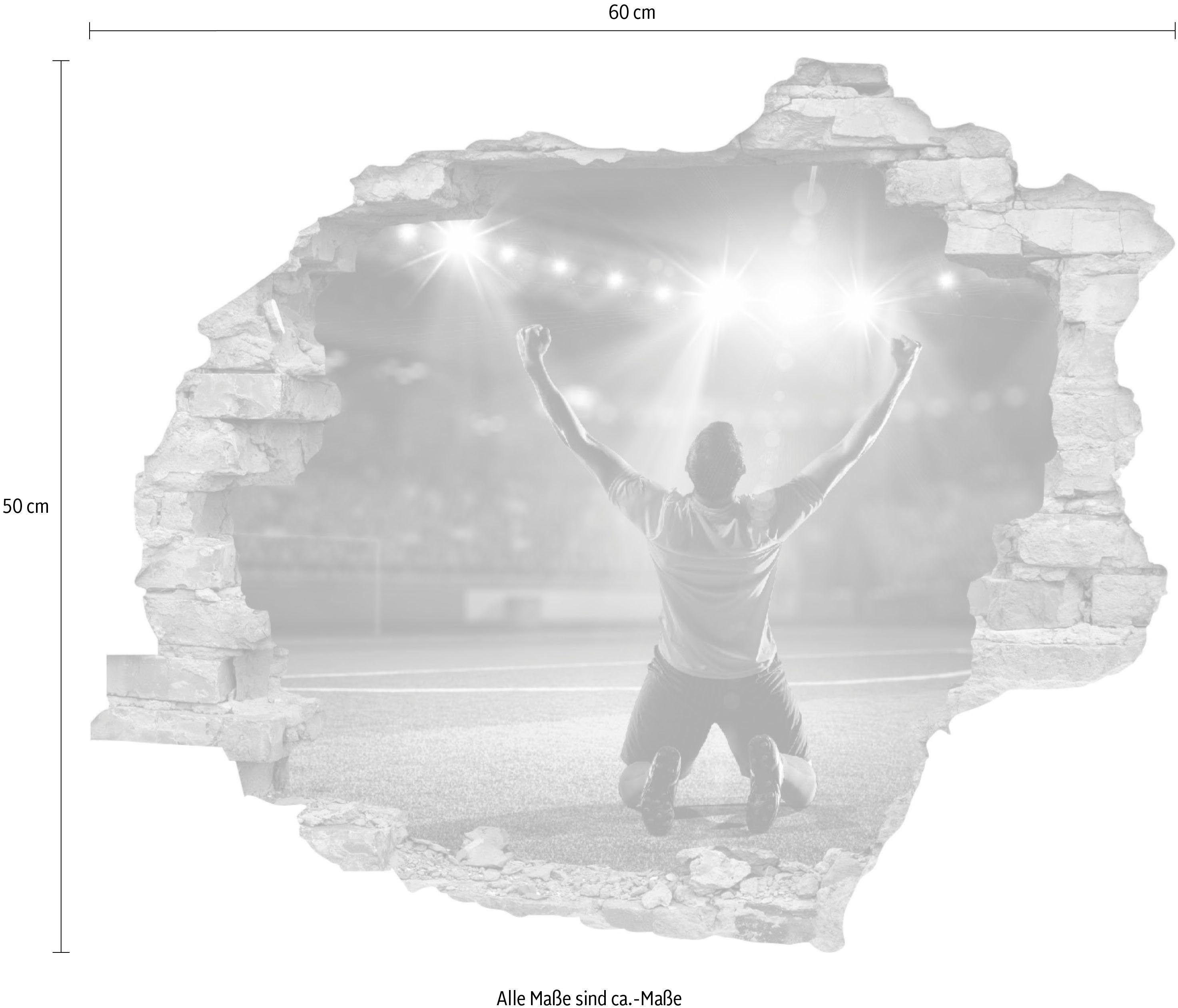 queence Wandfolie Voetbal doelpuntgejuich Muursticker, muurdecoratie, zelfklevend, 3D, muurdurchbraak (1 stuk)