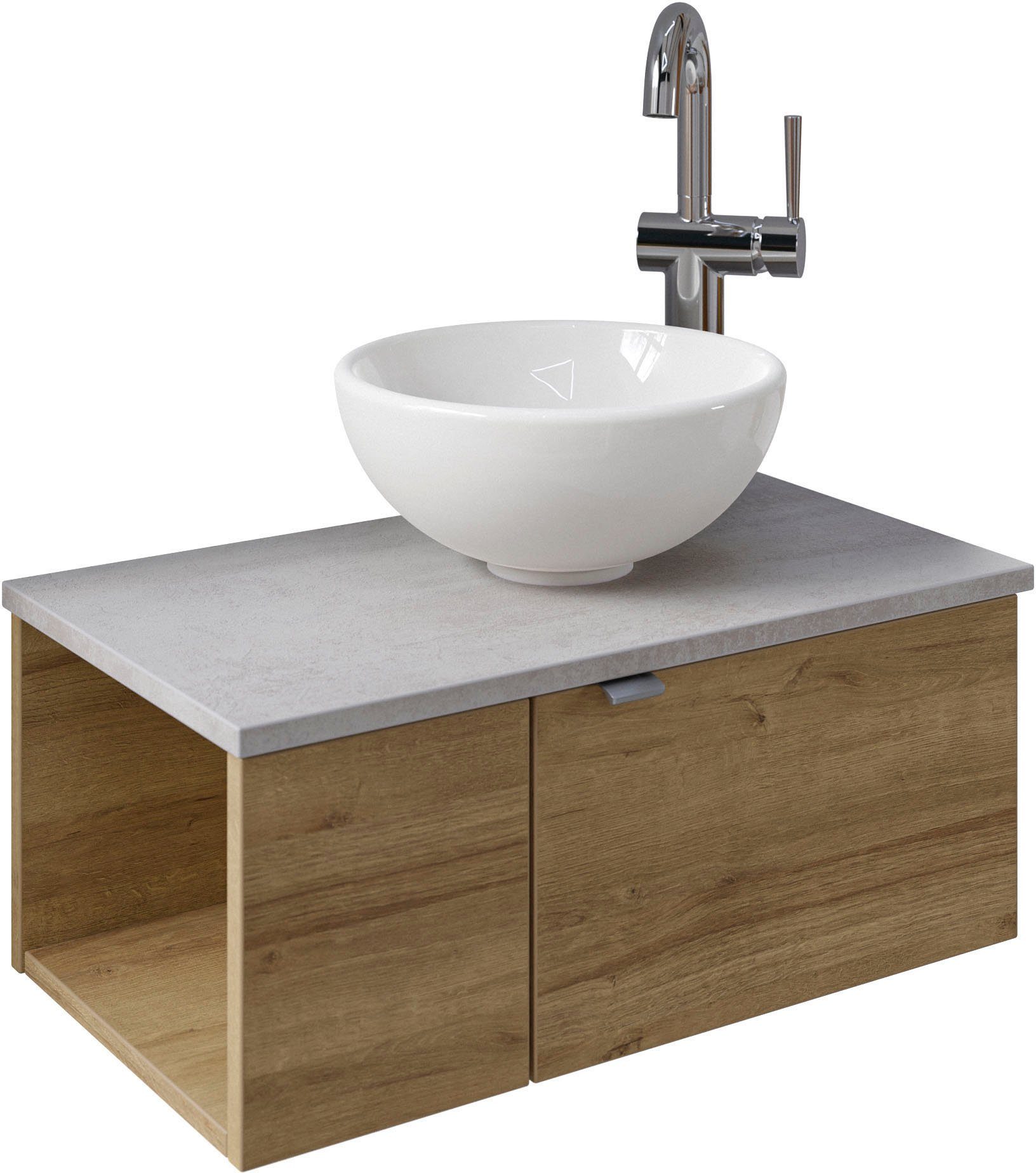 Saphir Wastafelonderkast Serie 6915 wastafel met onderkast voor gastenbadkamer, tweede toilet (3-delig) wastafelmeubels bruin