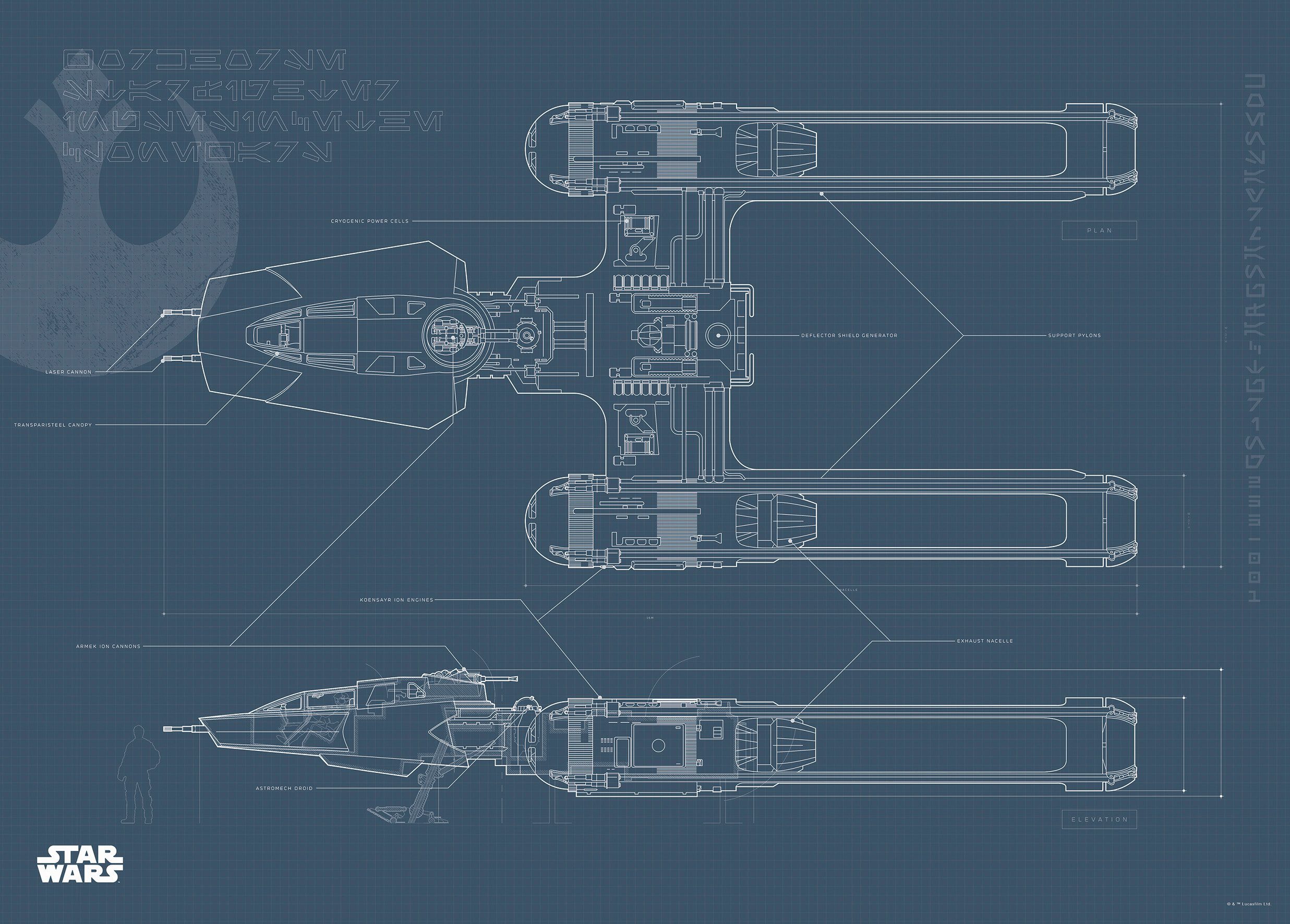 Komar wanddecoratie Star Wars EP9 Blueprint Y-Wing, zonder lijst