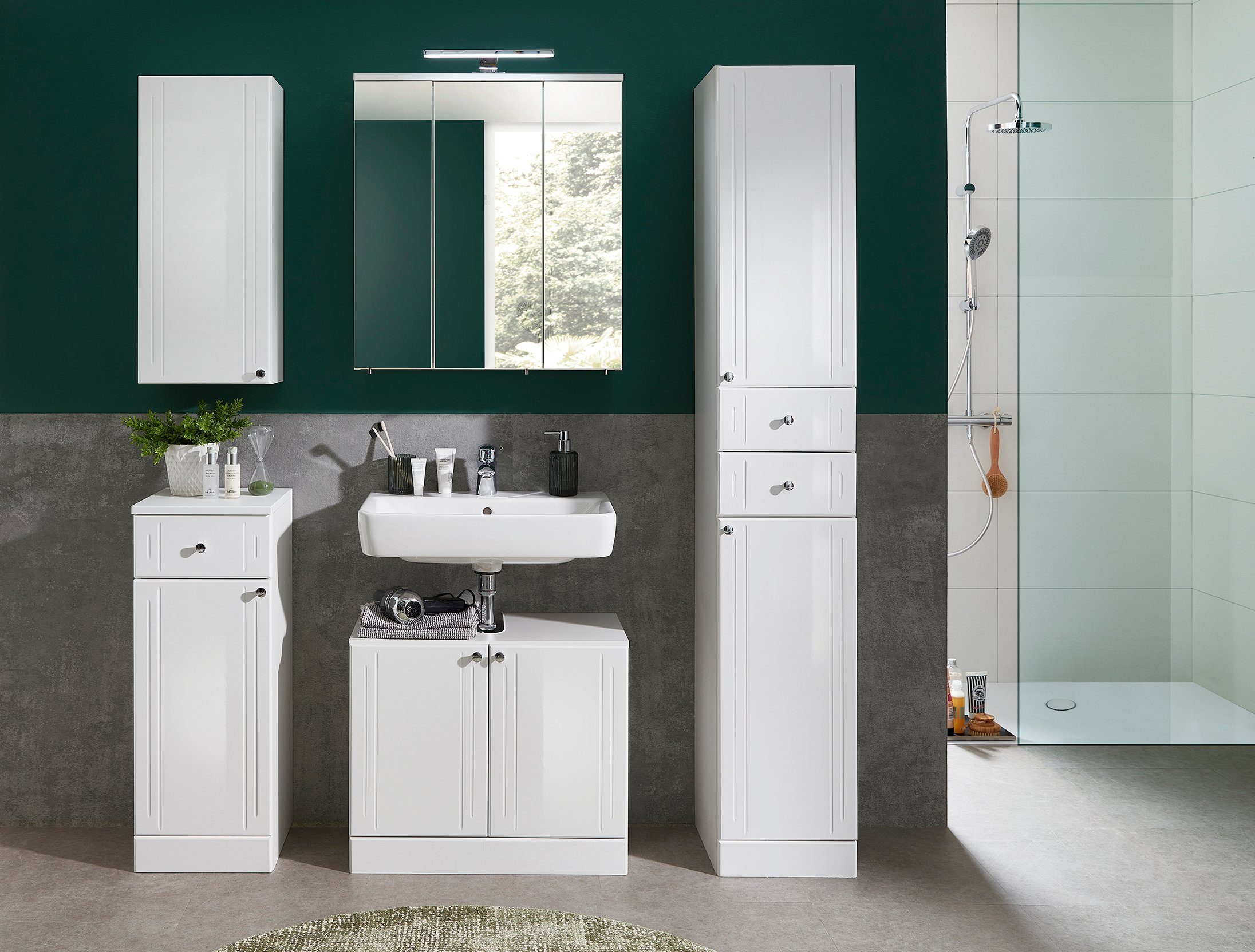 Saphir Badmeubelset Quickset 955 2-delig, wastafelonderkast en led-spiegelkast (set, 2 stuks)