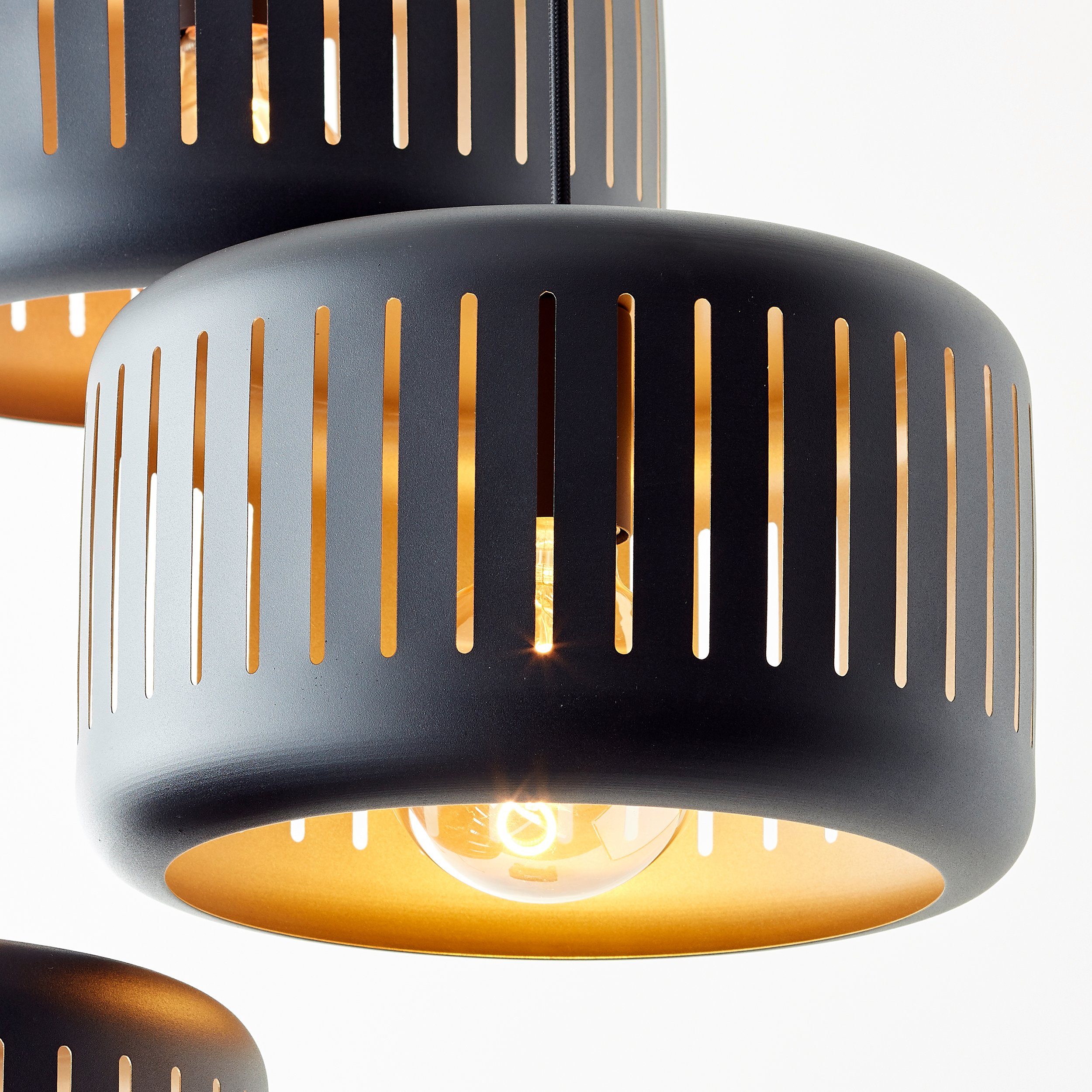 Brilliant Leuchten Hanglamp Tyas 120 x 52 cm, 3 x e27, inkortbaar, metaal, zwart/goudkleurig (1 stuk)