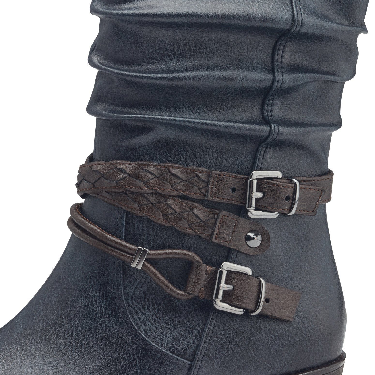 Marco Tozzi Cowboy laars blokhak, korte laarzen, westernlaarsjes met gevlochten decoratieve bandjes