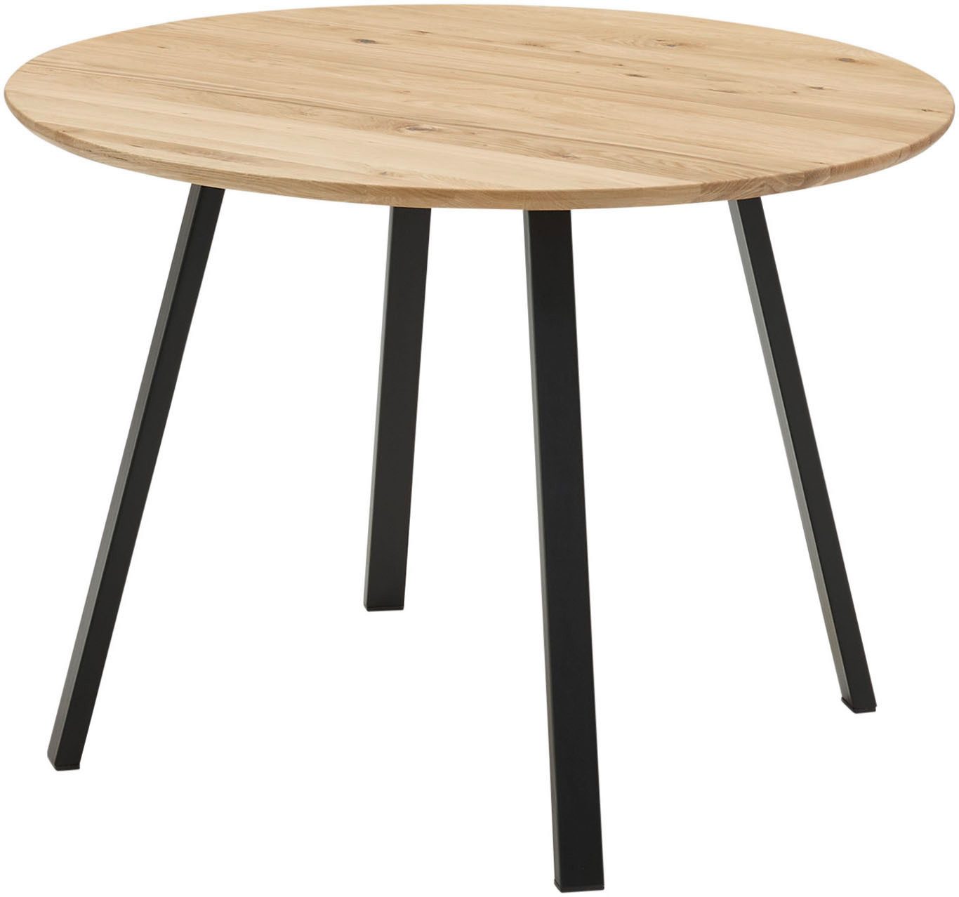 Stolkom Eettafel Nils massief houten ronde eettafel eik, BxH 110x75 cm Stabiele 4-poots metalen frame, vloer tot onderkant tafel ca. 69 cm