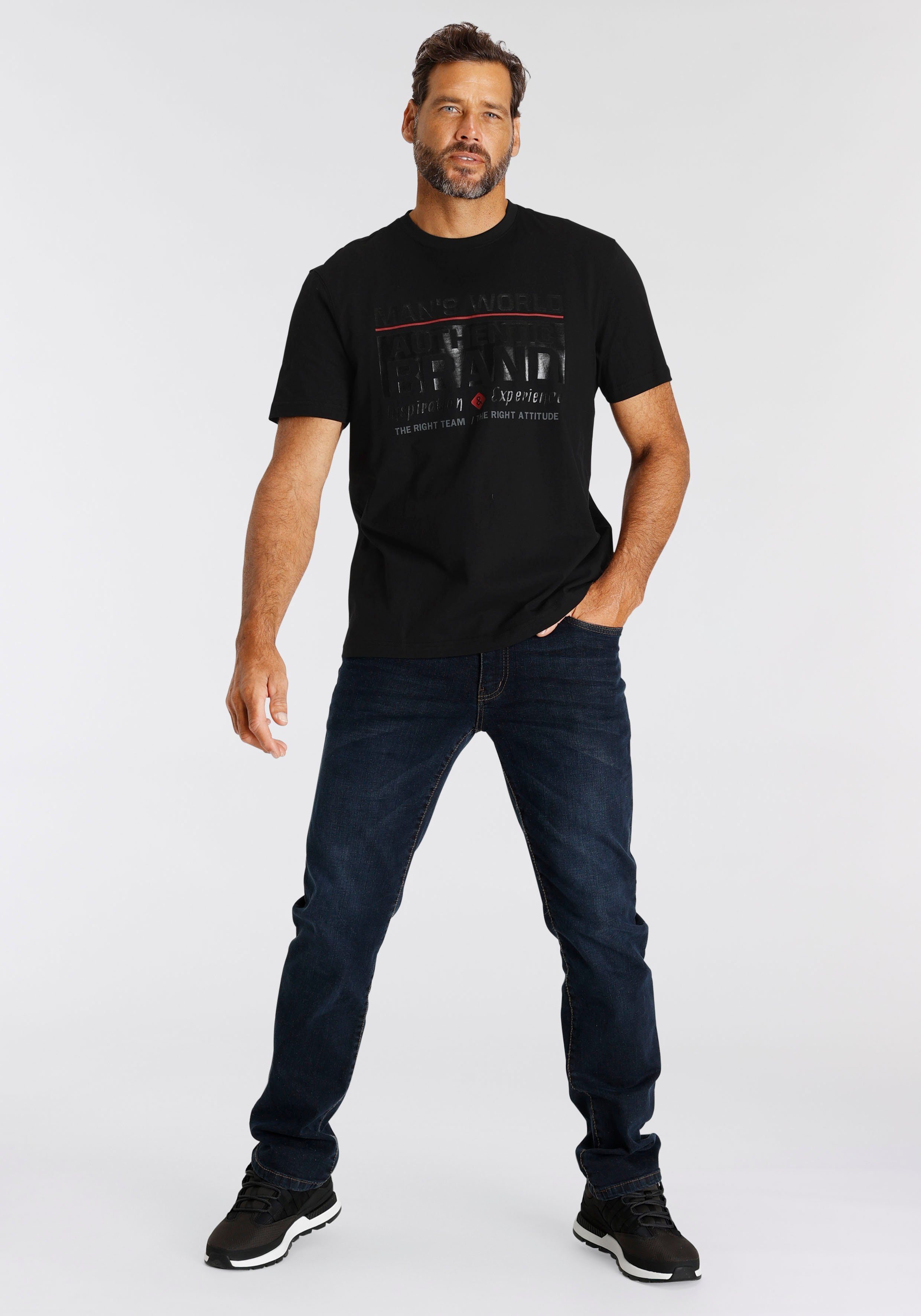 Man's World T-shirt Korte mouw, met print, ronde hals, van katoen, ook in grote maten