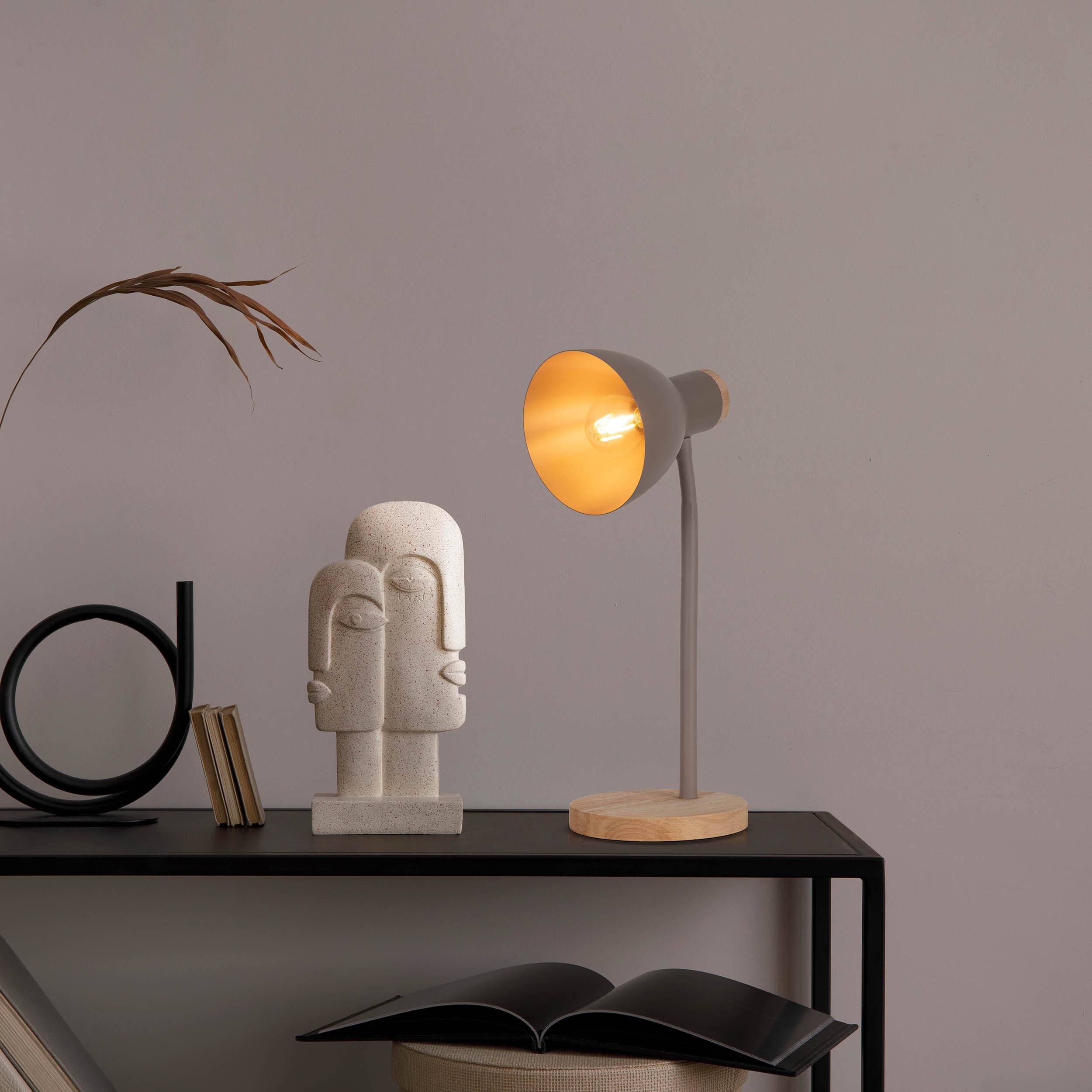näve Bureaulamp Marie Voet en kap deels van hout, kap flexibel beweegbaar, E14 (1 stuk)