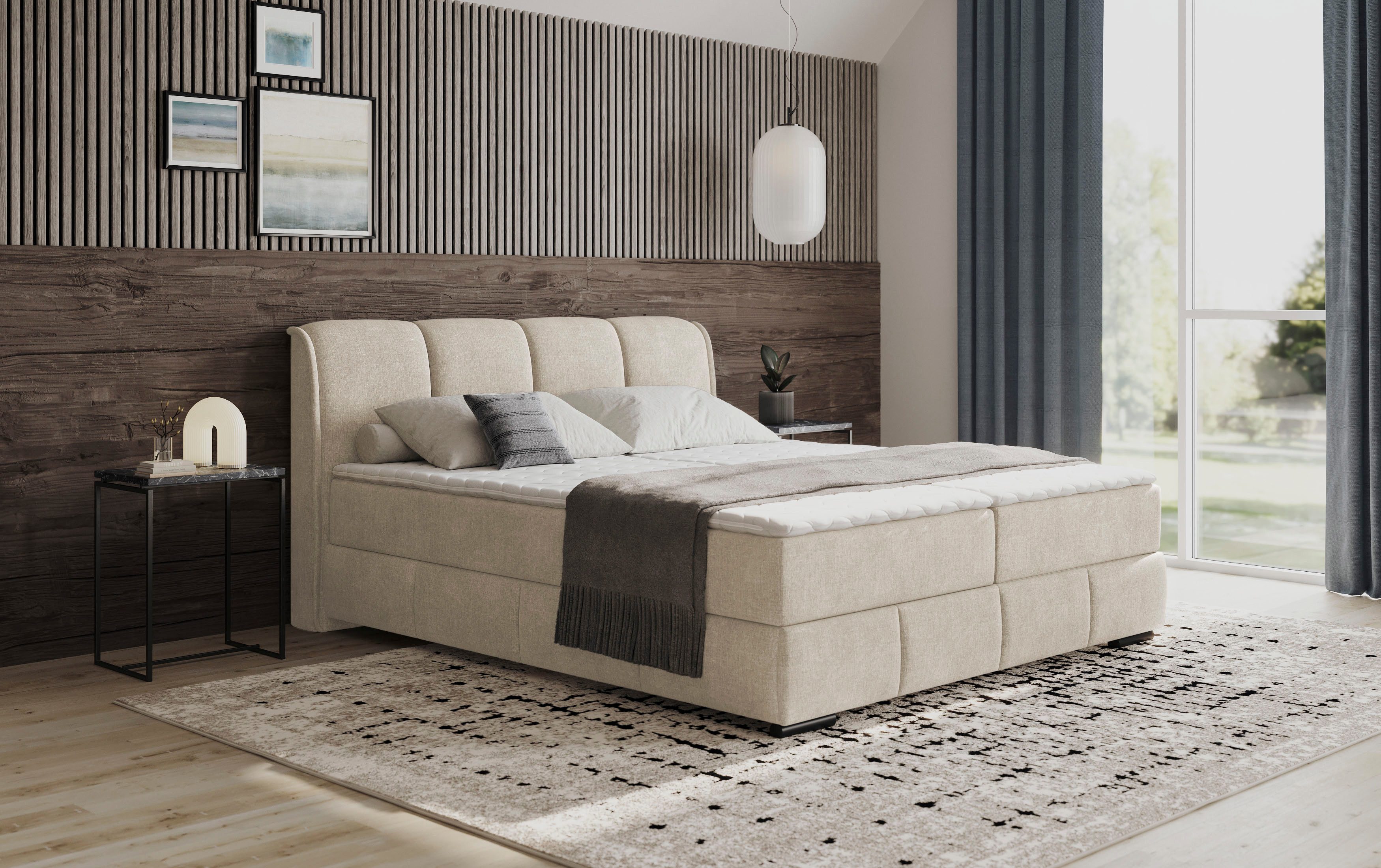 Mr. Couch Boxspring Bethany met bedkist, incl. matras Topmatras en sierkussen, in verschillende hardheden beschikbaar boxsprings beige