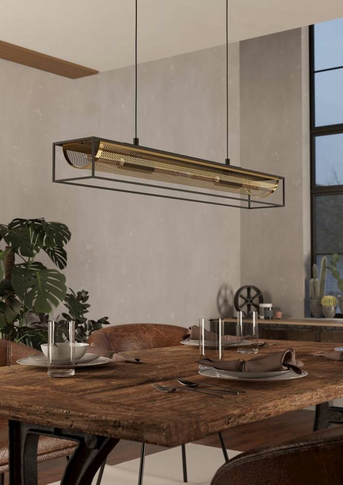 EGLO Hanglamp NOHALES Hanglamp, eetkamerlamp van metaal in zwart en messing (1 stuk)