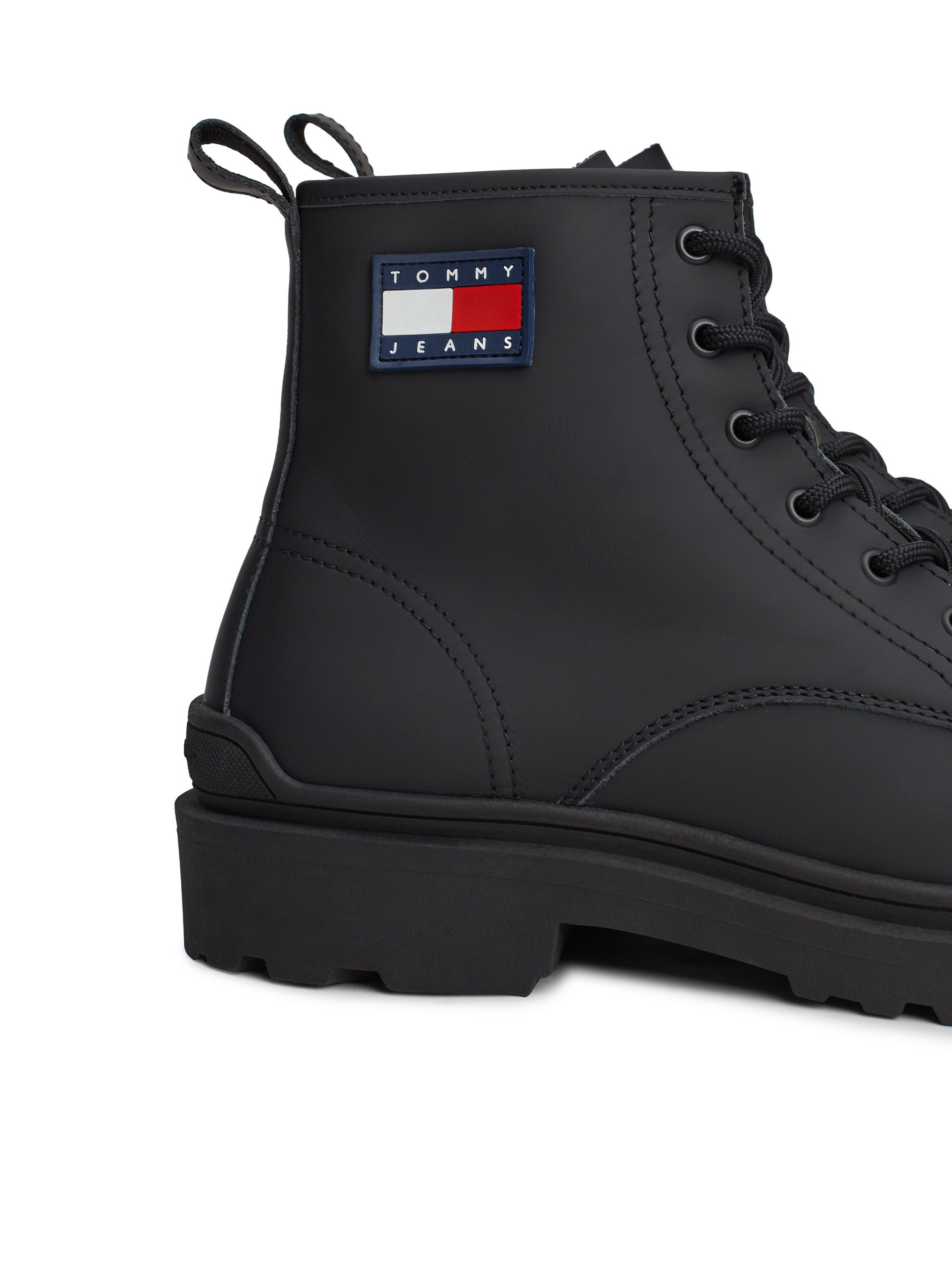 TOMMY JEANS Veterschoenen TJM LEATHER LACE UP BOOT hakken, veterschoenen met zijlogo-vlag