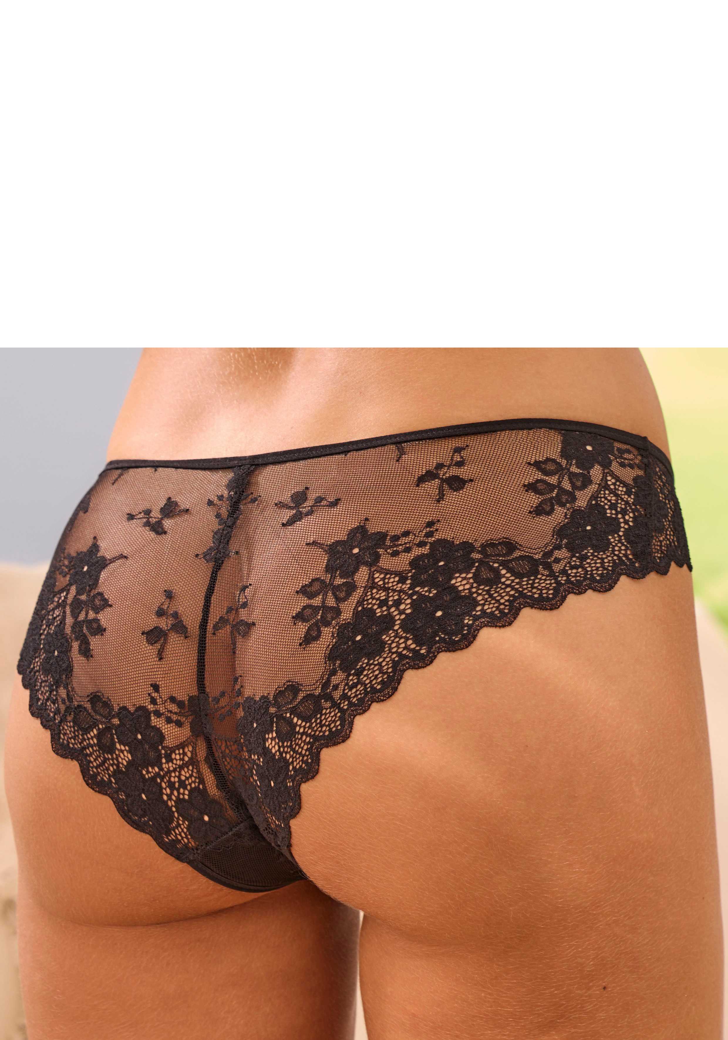 Vivance Slip van delicate jacquard-kant met edel accessoire