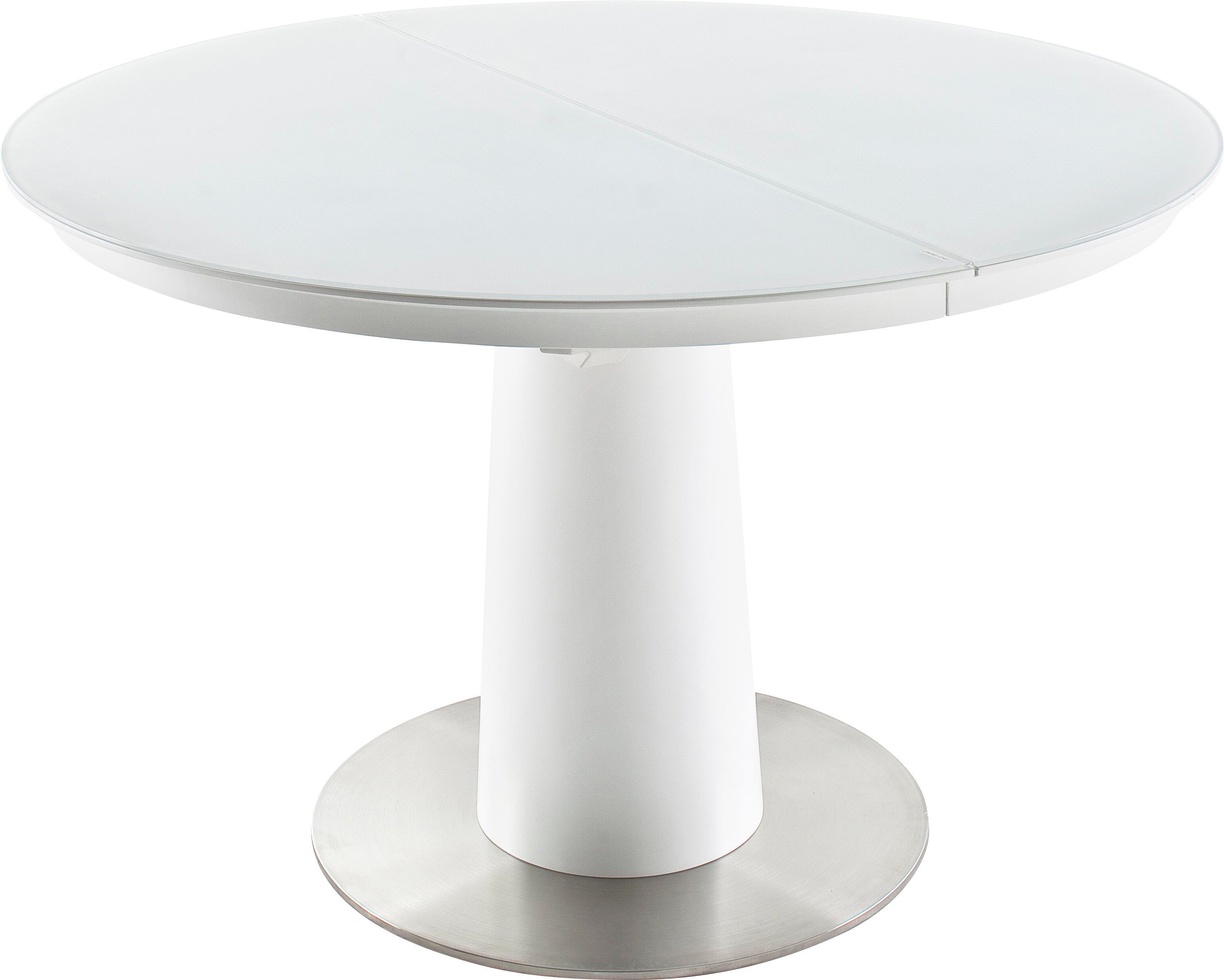 MCA furniture Eettafel Waris Eettafel rond met synchroon uittrek, matwit met veiligheidsglas eettafels wit
