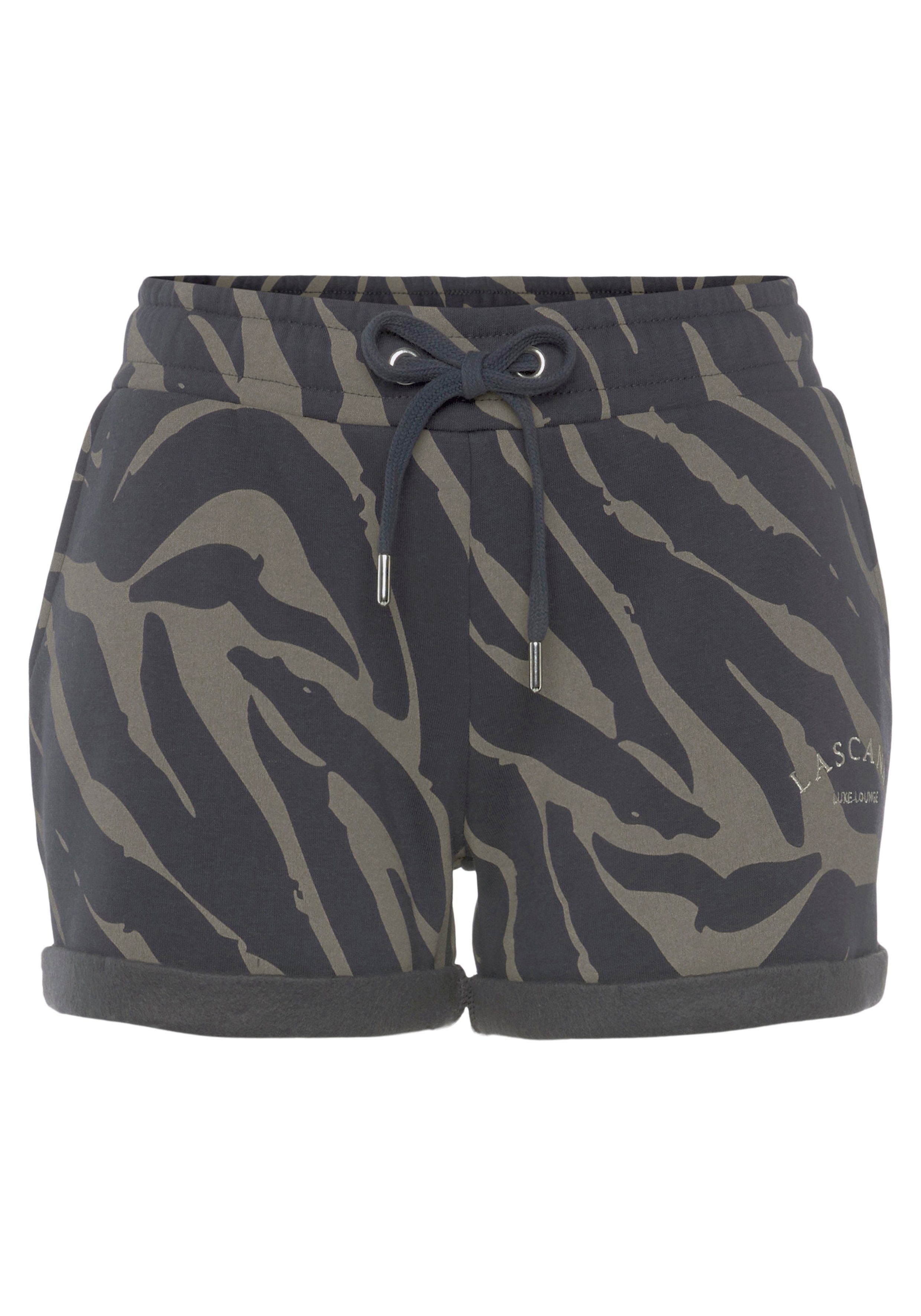 Lascana Relaxshorts - Korte broek met zebraprint, met zijzakken en logostiksel, loungewear