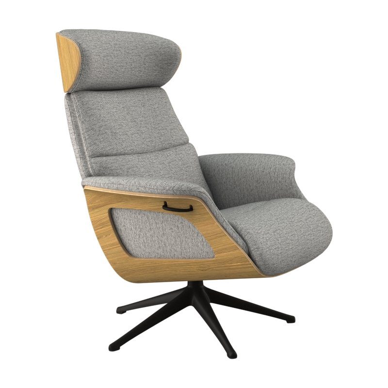 FLEXLUX Relaxfauteuil Clement relaxstoel, gestoffeerde stoel, ligstoel, TV-stoel, Rug- & hoofdsteunverstelling, draaibaar, armleuning eik, zwart voet