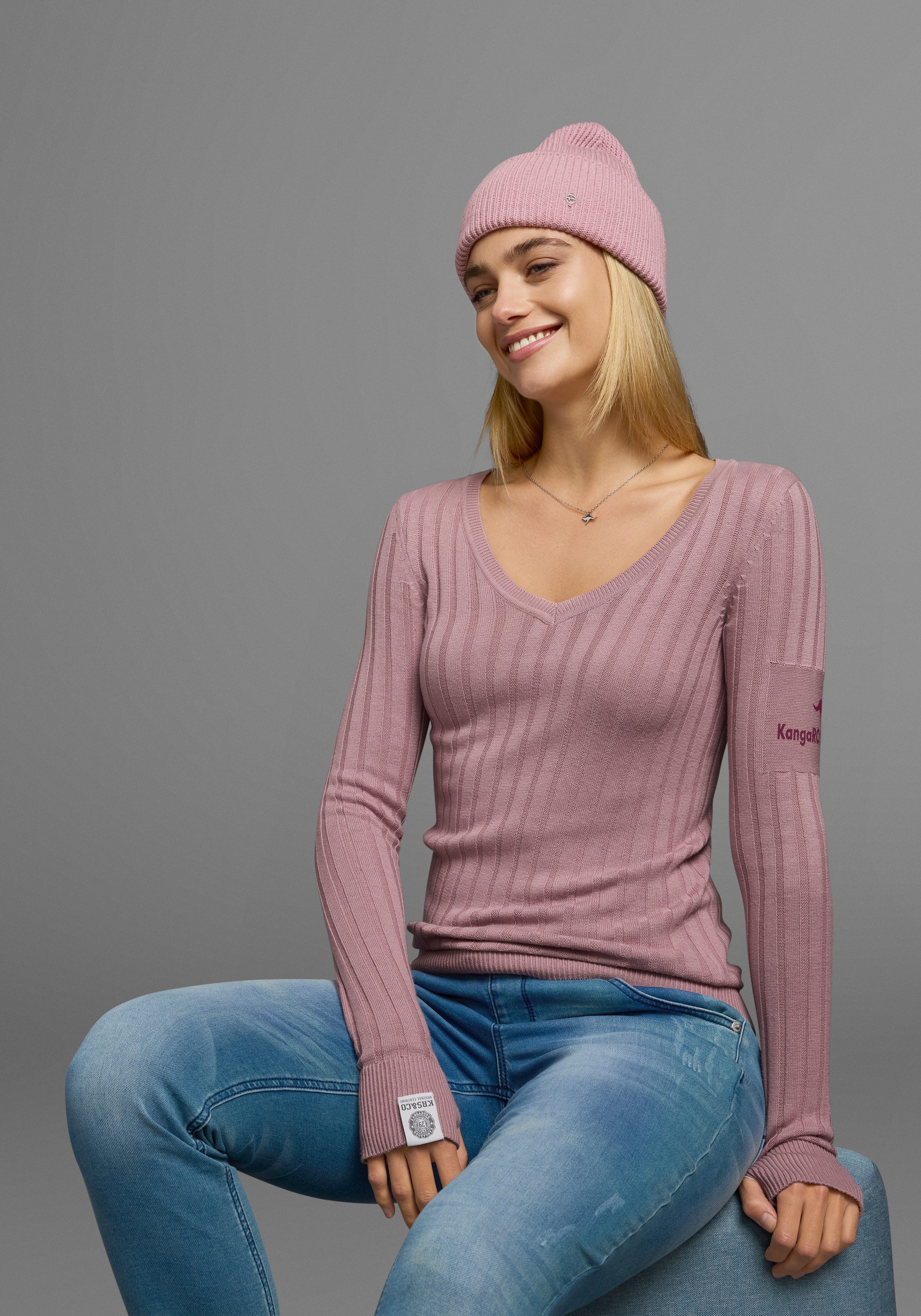 KangaROOS Trui met V-hals in breed geribd fijntricot