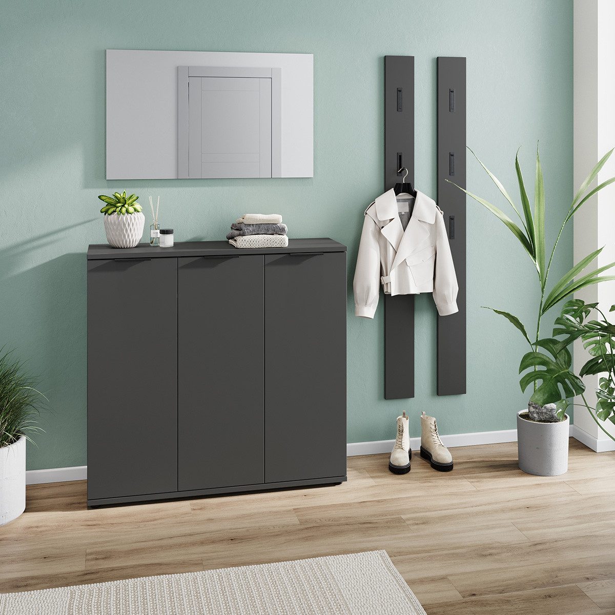 GERMANIA Halmeubelset Stanton Garderobe-set bestaande uit 1 schoenenkast, 1 spiegel en 2 panelen (4-delig)
