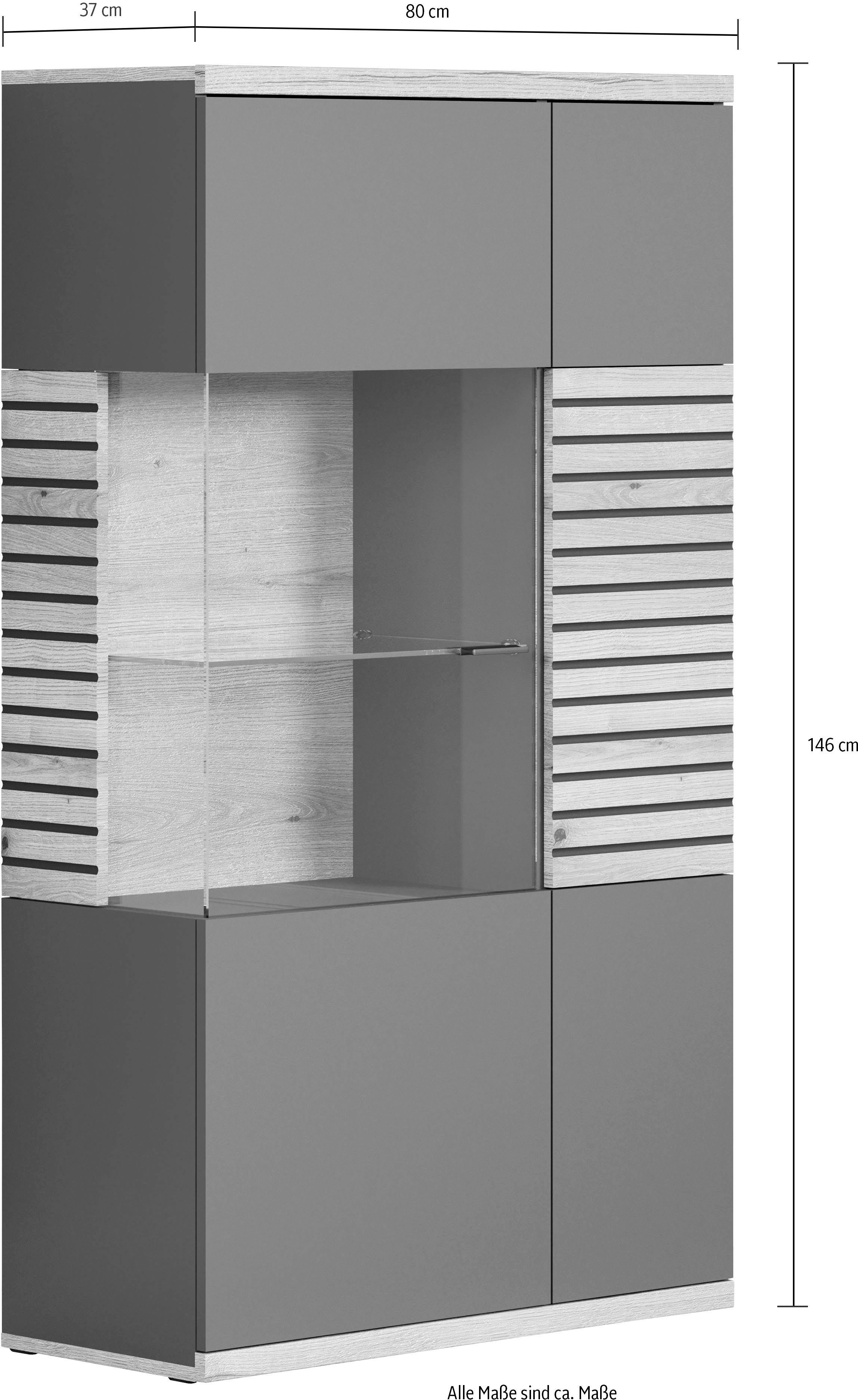 INOSIGN Highboard GALWAY Vitrine in trendy ribbellook met veel opbergruimte - Soft-Close