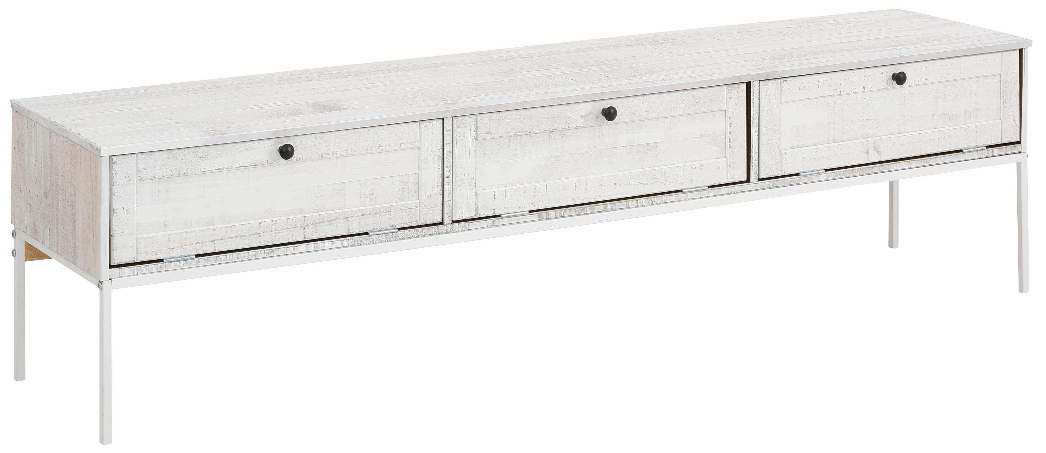 Home affaire Tv-meubel Freya Commode met 3 kleppen, metalen handgrepen, van massief hout, breedte 175 cm