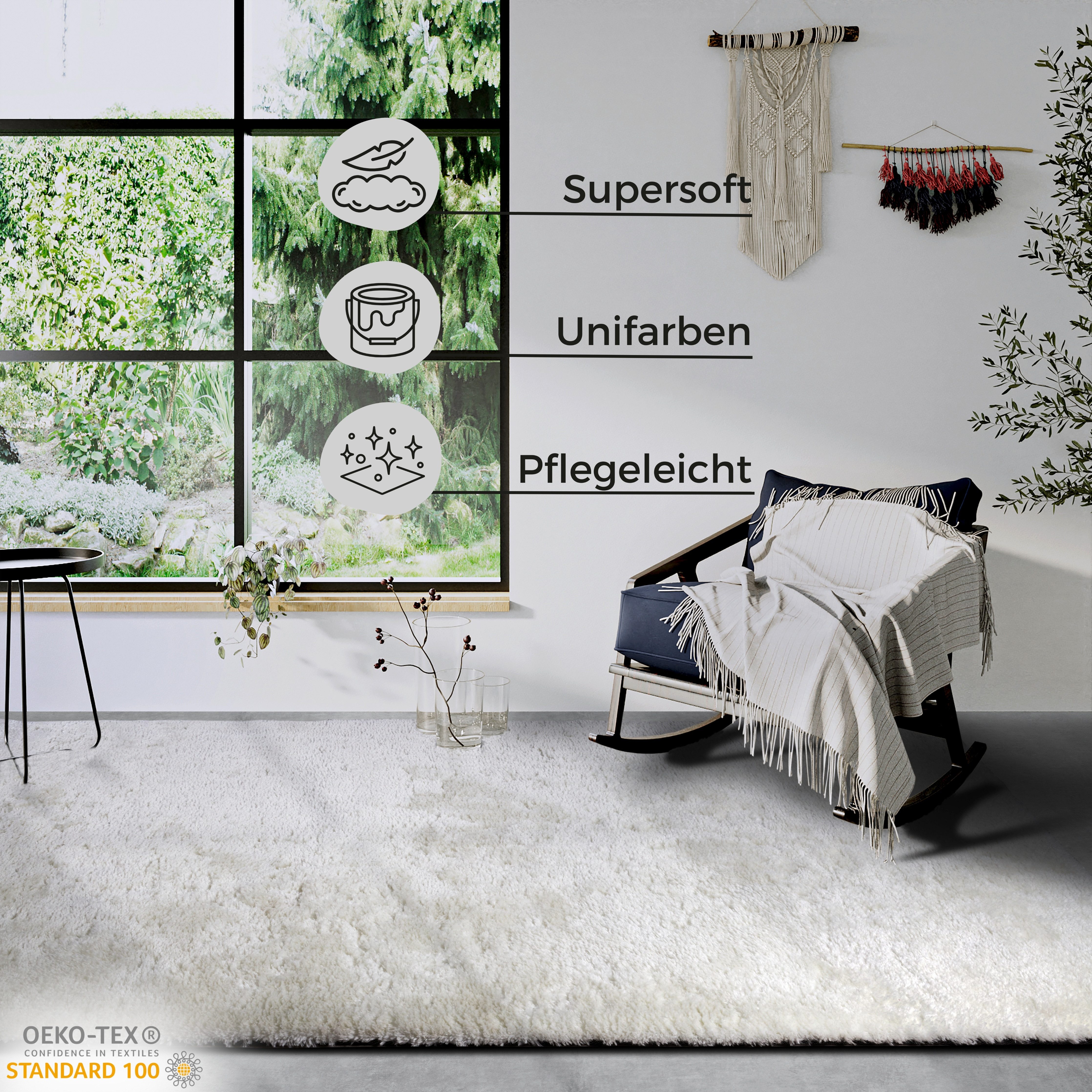 HANSE Home Hoogpolig vloerkleed Olaf Lange pool, shaggy, effen, pluizig, zacht, glanzend, modern, effen