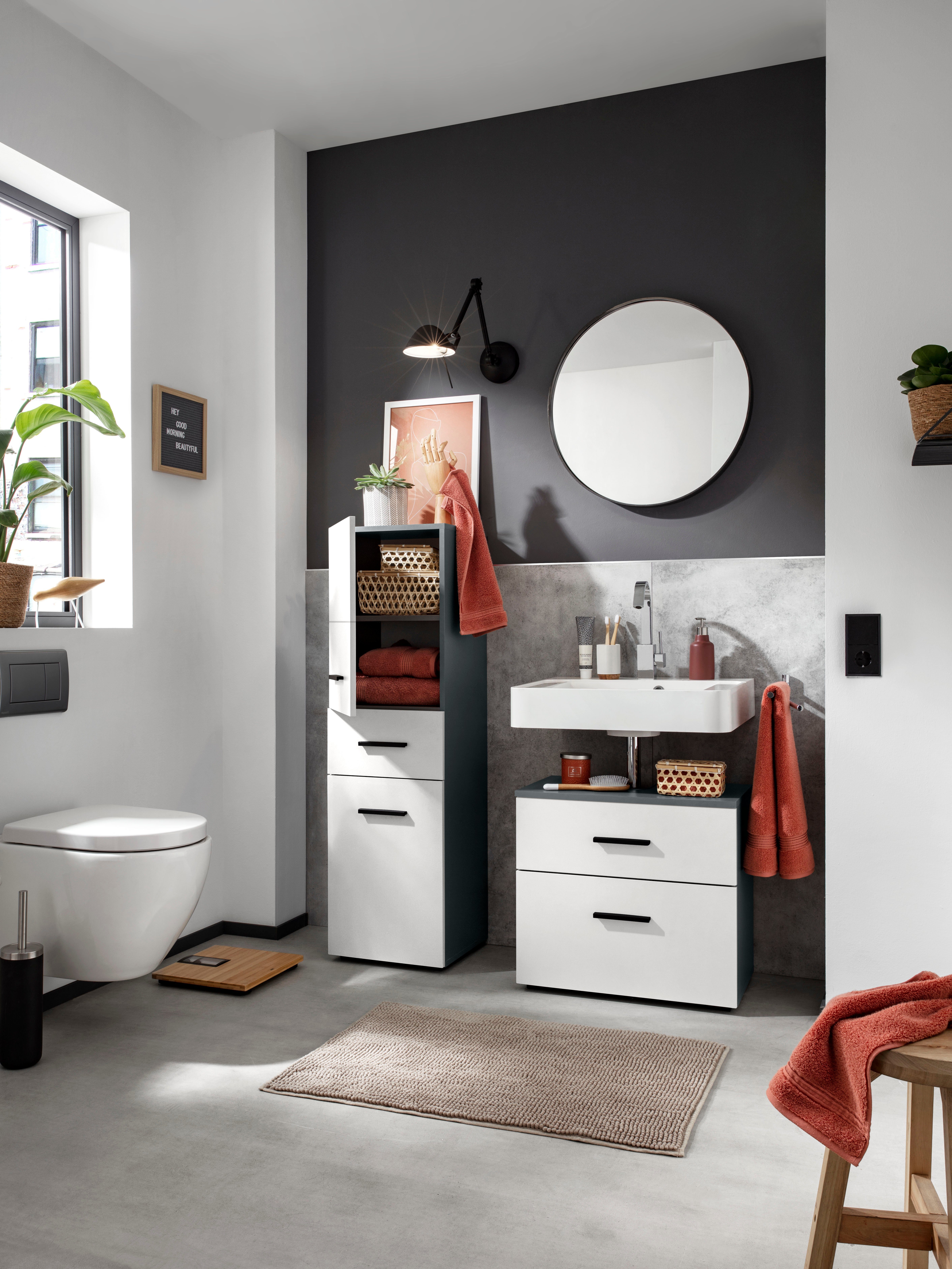 INOSIGN Wastafelonderkast Skara met klep en lade, zwarte grepen, breedte 60 cm, hoogte 55 cm