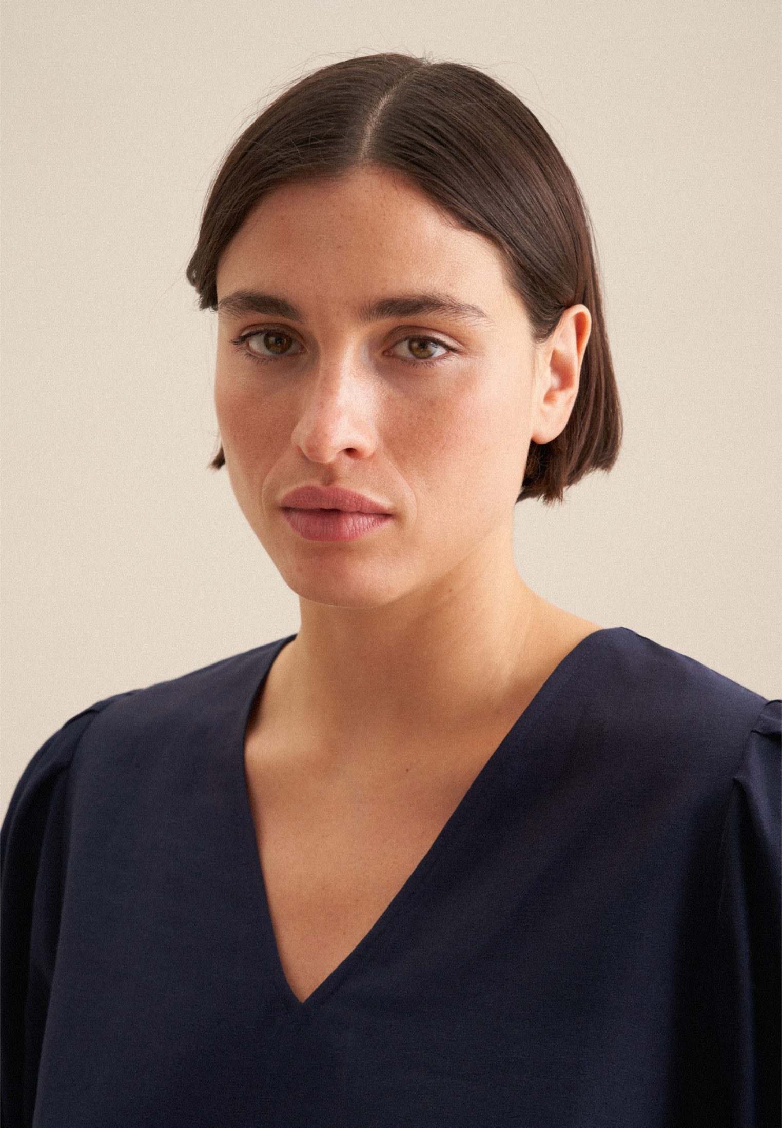 seidensticker Shirtblouse Zwarte roos 3/4-mouwen v-hals uni
