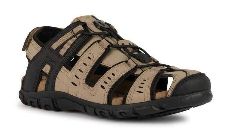 Geox Sandalen UOMO SANDAL STRADA C , zomerschoen, klittenbandschoen, outdoorsandaal, met leren voetbed heren sandalen maat 40 EU beige