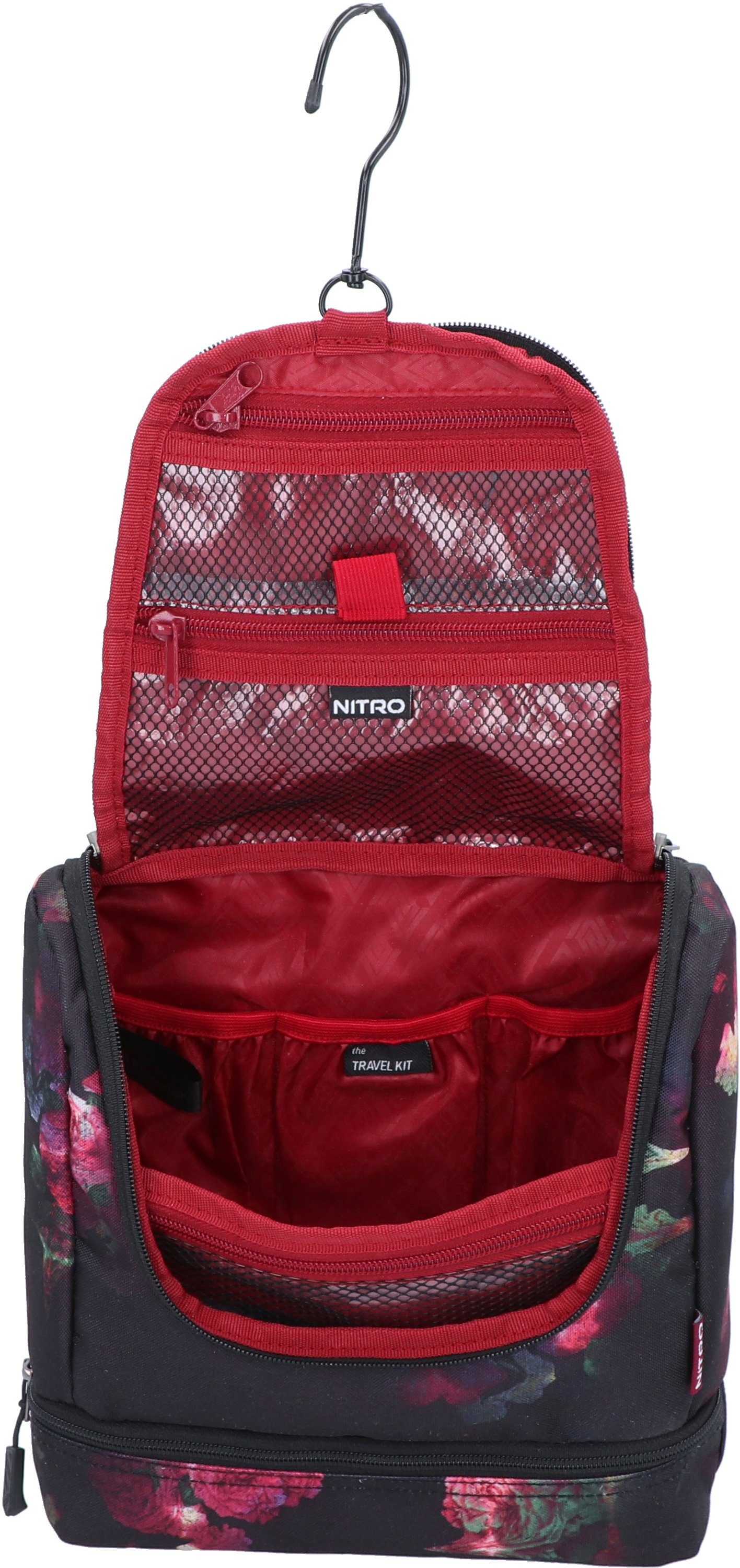 NITRO Toilettas Travel Kit, Black Rose Daypack, streetpack in retro-stijl, alledaagse rugzak, schoolrugzak