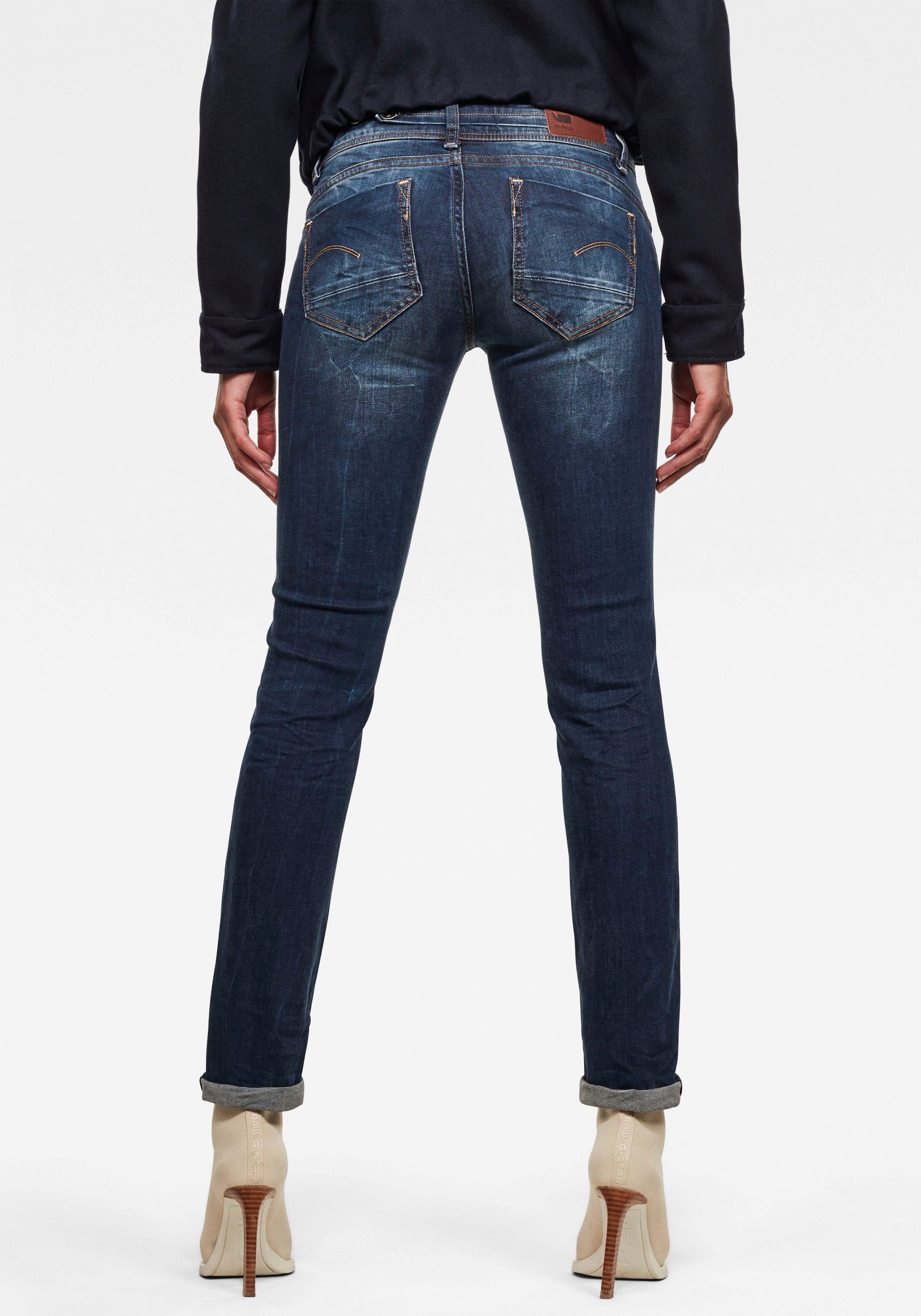 g-star raw straight jeans midge saddle straight 5-pocketsmodel met markante stiknaden blauw
