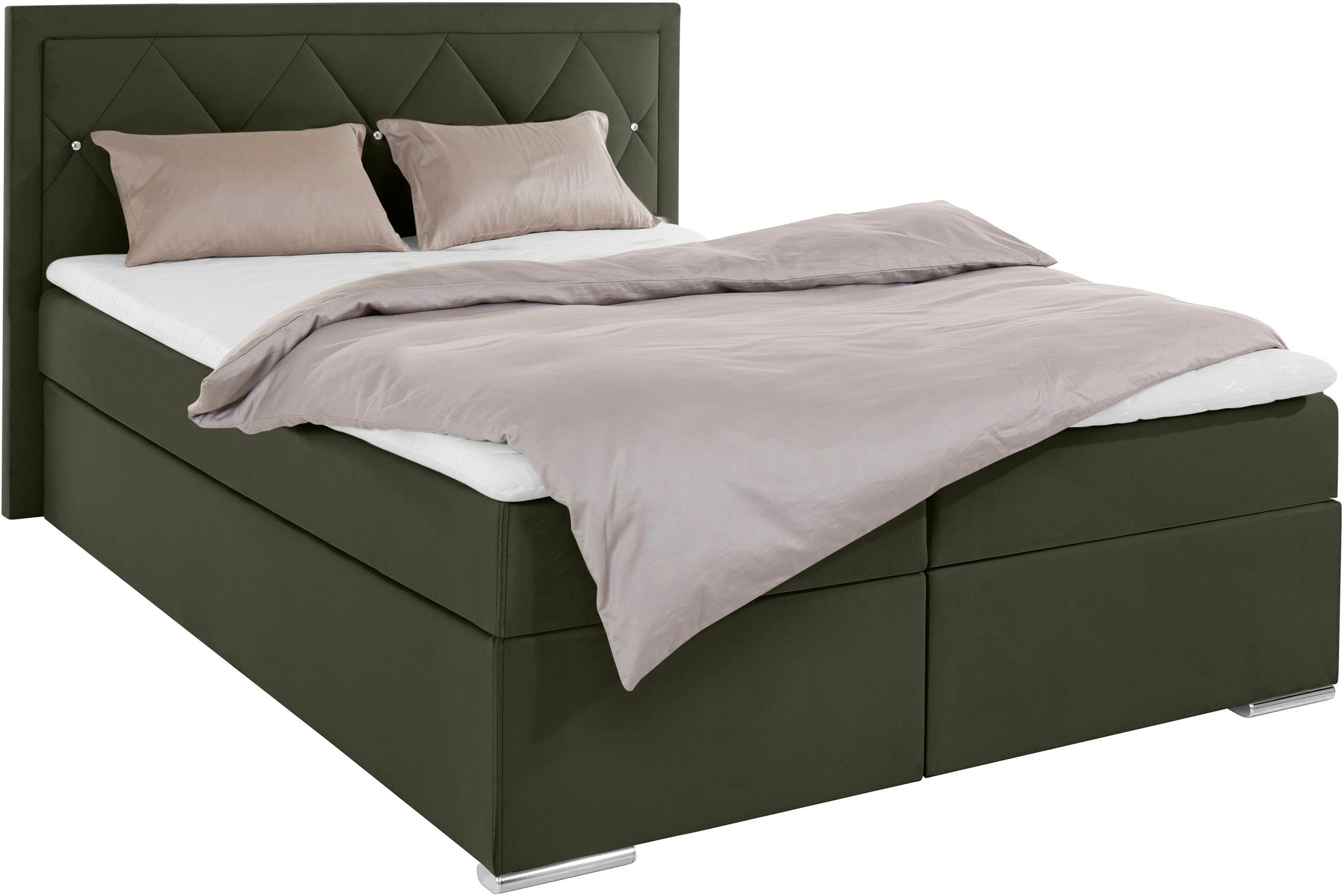 Leonique Boxspring Alfie, bestseller, optioneel met bedlade met strassteentjes in het hoofdbord, h2, h3 en h4 ter keuze